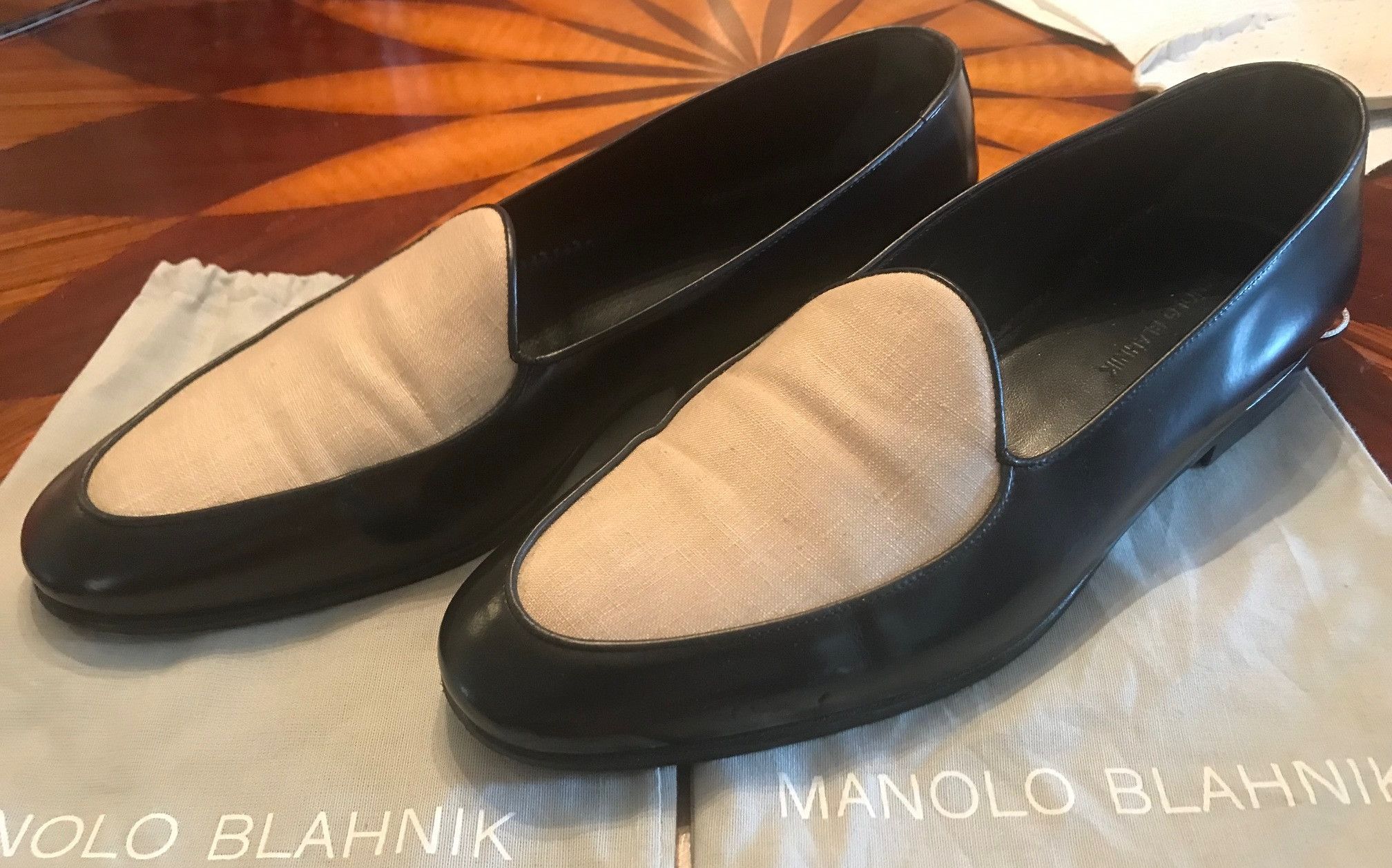 Manolo Blahnik Manolo Blahnik dress loafer in black leather/cream, Size US 10.5 / EU 43-44 - 1 Thumbnail