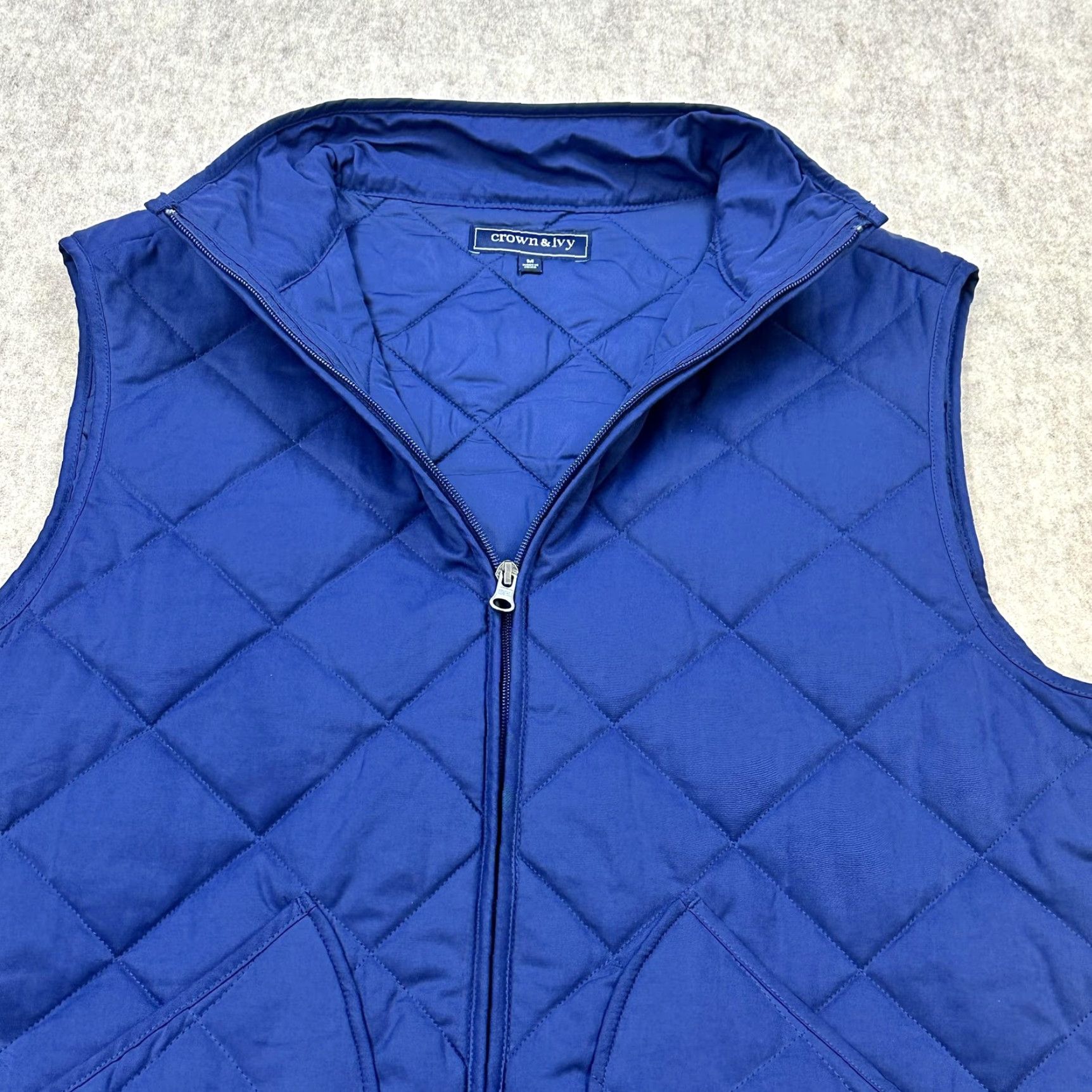 Vintage Crown & Ivy Vest Women Medium Blue Quilted Full Zip Stand Collar Pockets Outdoor Size M / US 6-8 / IT 42-44 - 3 Thumbnail