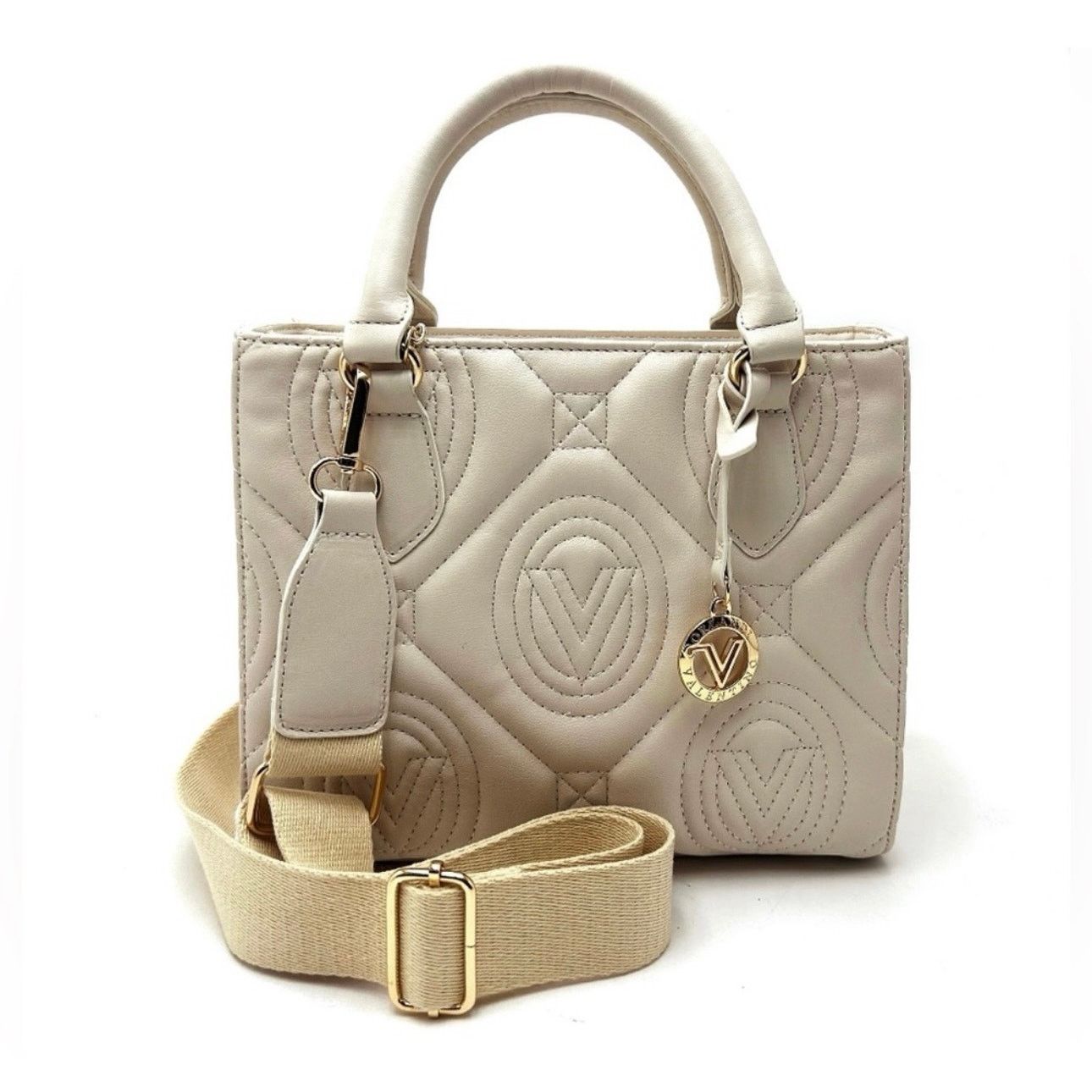 Other Valentino Orlandi Large Quilted Logo Tote Bag Crosbody Beige Size ONE SIZE - 2 Thumbnail