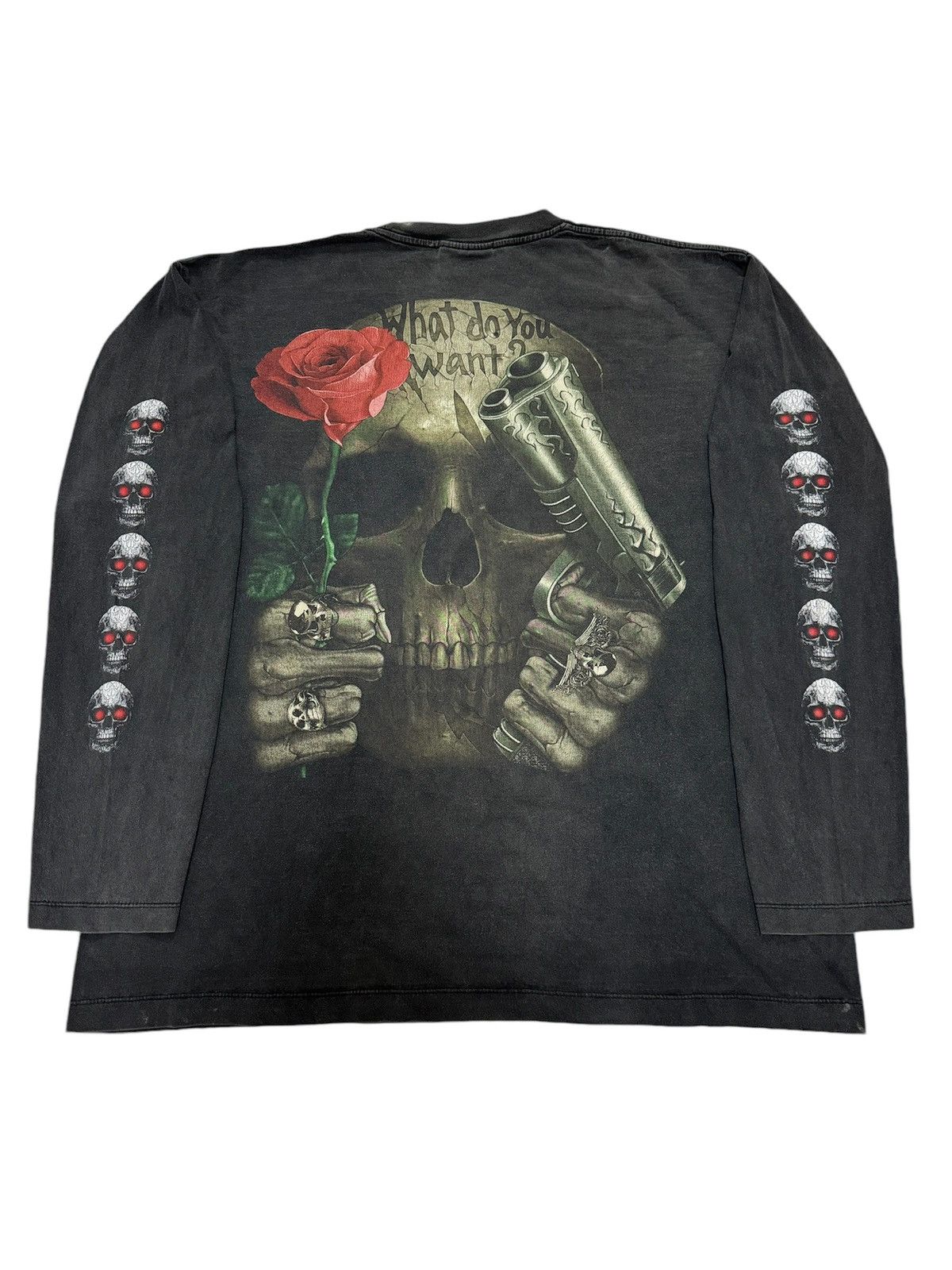 Vintage ROCK CHANG GUN n ROSES SKULLS MIRROR OVERPRINT BOOTLEG L/S Size US XL / EU 56 / 4 - 2 Thumbnail