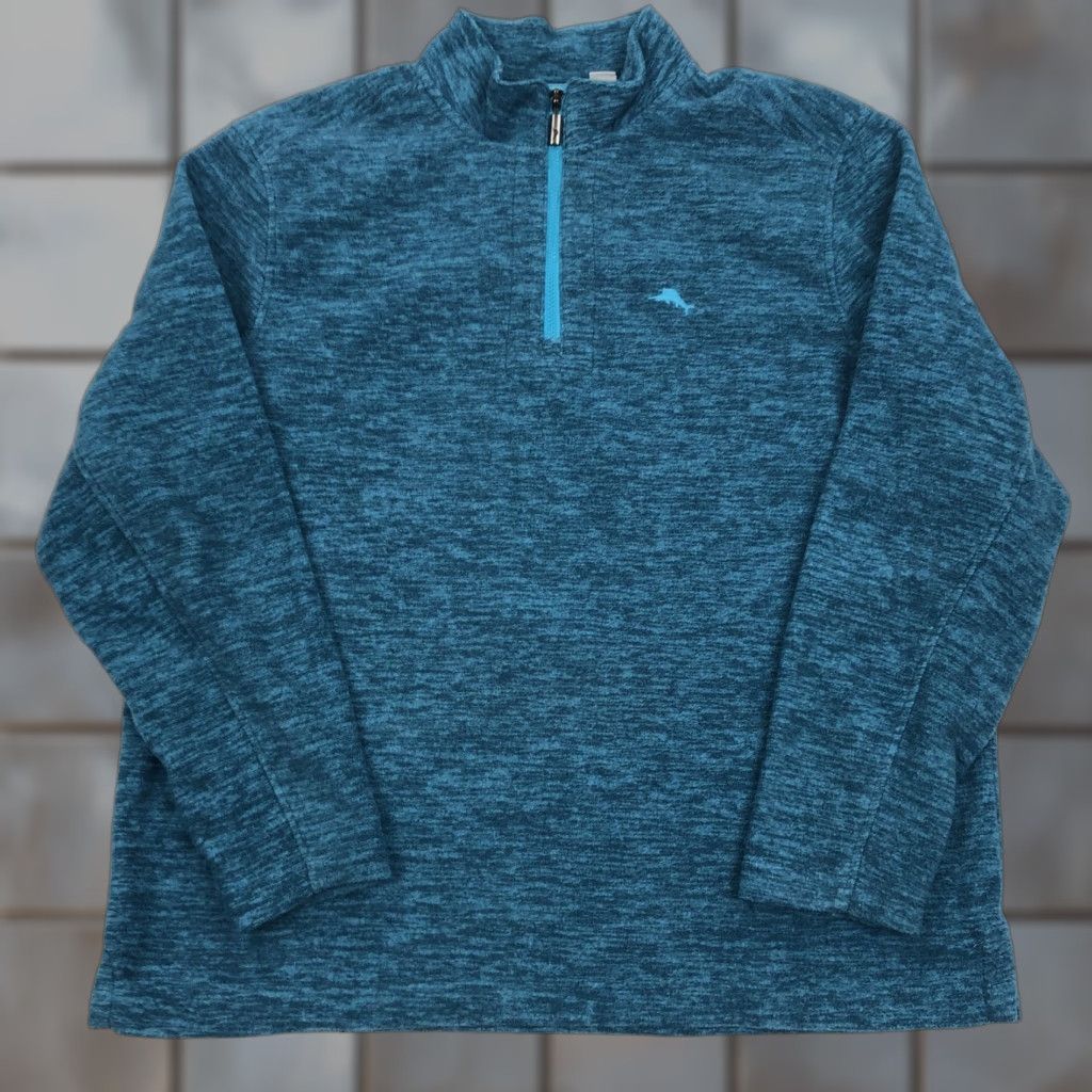 Tommy Bahama Tommy Bahama Men's XL Teal Blue Green Heather 1/4 Zip Pullover Fleece Shirt Pullover Activewear Casual Golf Walking Mock Neck Embroidered Logo Size US XL / EU 56 / 4 - 1 Thumbnail