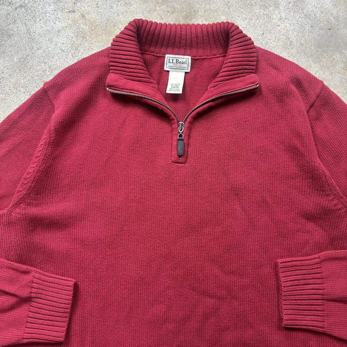 L.L. Bean VTG Red L.L. Bean Cotton Knit Quarter 1/4 Zip Sweater Size US XL / EU 56 / 4 - 2 Thumbnail