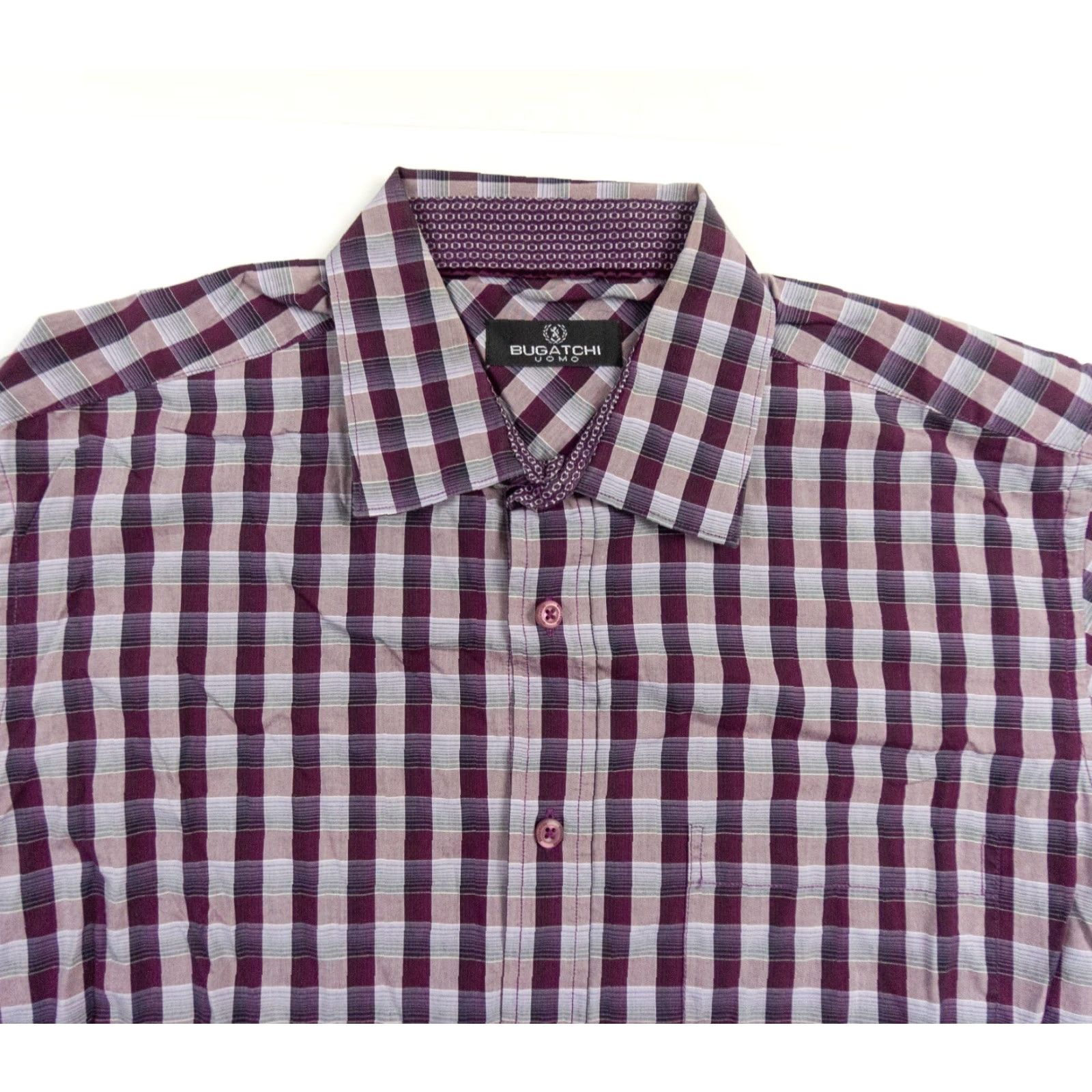 BUGATCHI BUGATCHI Uomo Shirt Mens Large Purple Button Up Long Sleeve Plaid Check Dress Shirt Size 42R - 2 Thumbnail