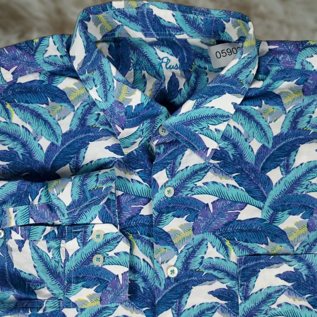 Vintage Alan Flusser Shirt Mens 2XL Blue Floral Tropical Button-Up Long Sleeve Cotton Size US XXL / EU 58 / 5 - 1 Thumbnail