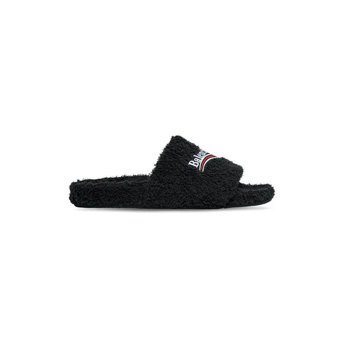 Balenciaga o1bcso1str0126 Furry Slide Sandals In Soft Towel in Black Size US 8 / IT 38 - 1 Thumbnail
