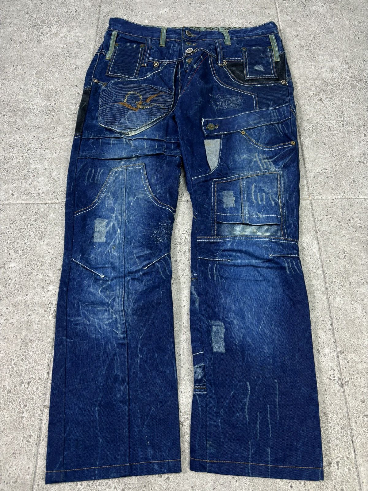 Japanese Brand 🇯🇵 Y2K Bar WideLeg Denim Japan Patchwork Multipocket Jeans Size US 34 / EU 50 - 4 Thumbnail