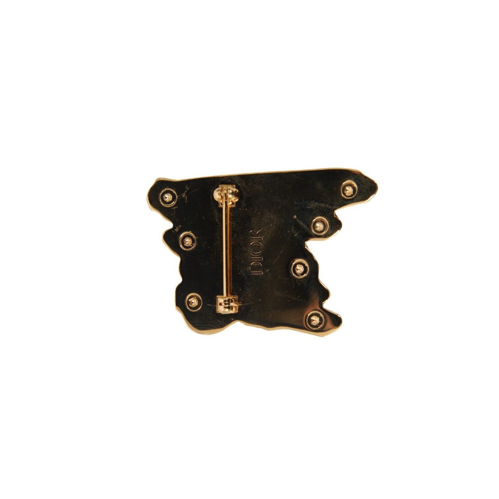 Dior Raymond Pettibon Gold Black Logo Pin Crystal Jacket Brooch Size ONE SIZE - 2 Thumbnail