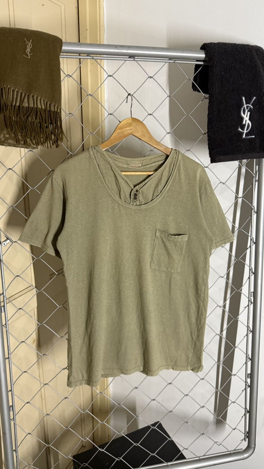 Kapital Vintage Kapital Japan Khaki Green Henley Pocket Tee Shirt Size US M / EU 48-50 / 2 - 1 Thumbnail