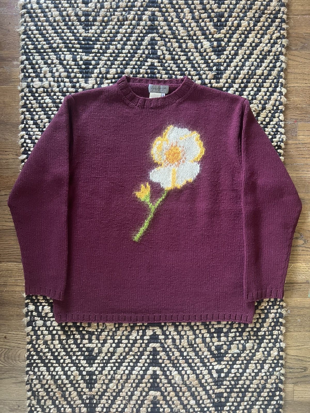 Yohji Yamamoto yohji yamamoto flower intarsia knit | Grailed