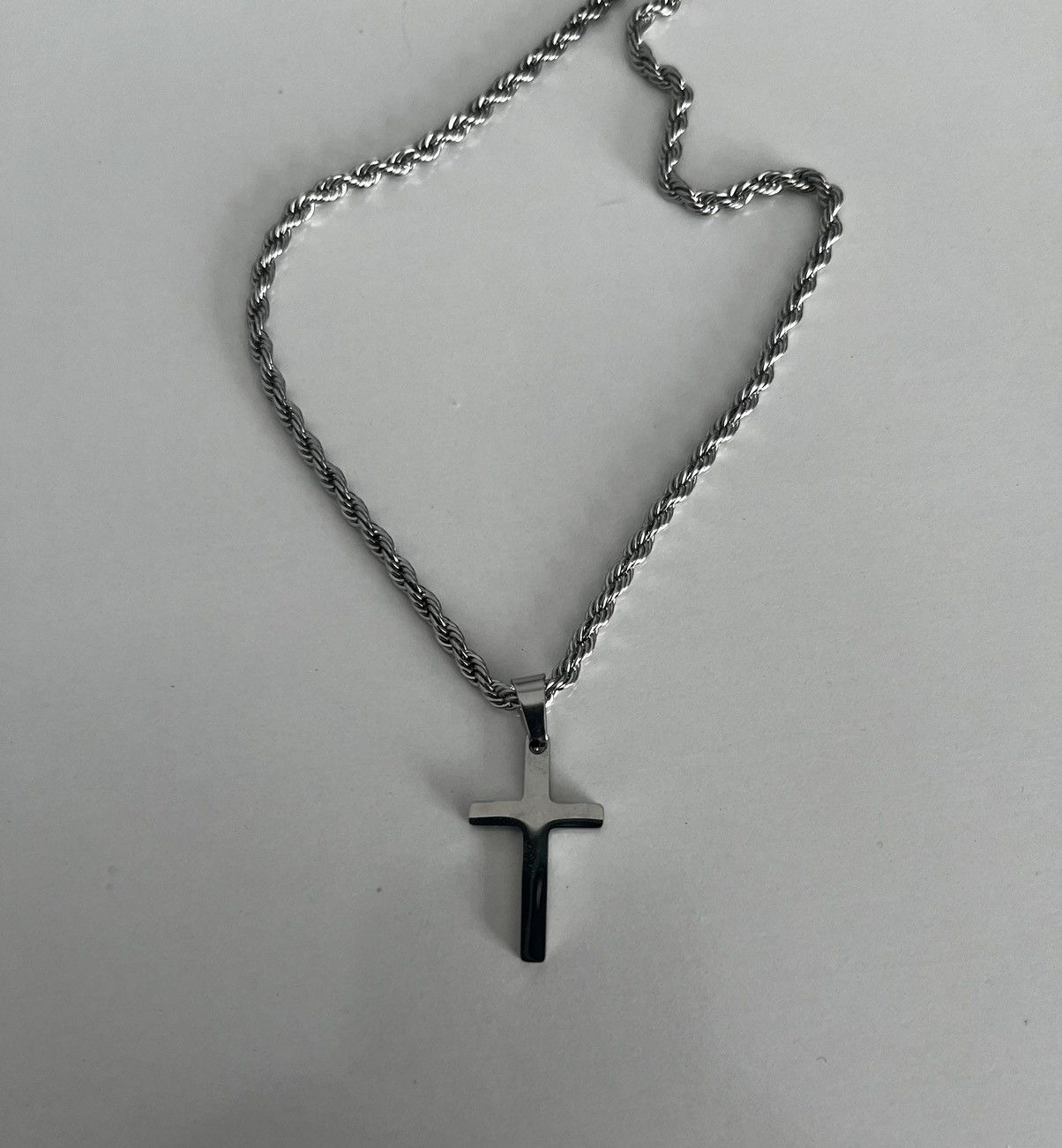 Vintage Silver cross pendant with rope chain Size ONE SIZE - 2 Thumbnail