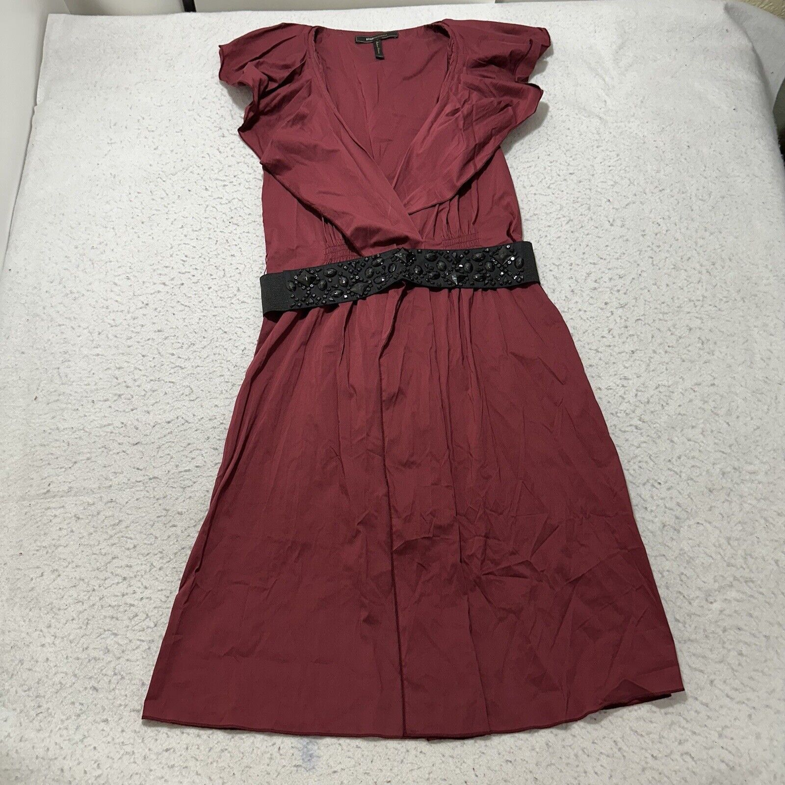 Other BCBGMaxazria Medium Burgundy Red Belted V-Neck Dress Size M / US 6-8 / IT 42-44 - 1 Thumbnail