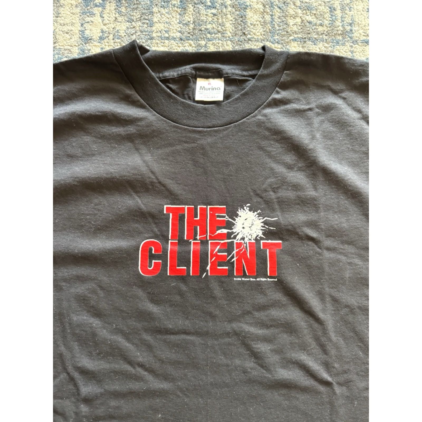 Lee VINTAGE 1990s The Client Movie T Shirt XL Murina Tommy Jeans Black Cotton Crew Neck Short Sleeve Mens Logo Graphic Print 1994 Size US XL / EU 56 / 4 - 2 Thumbnail