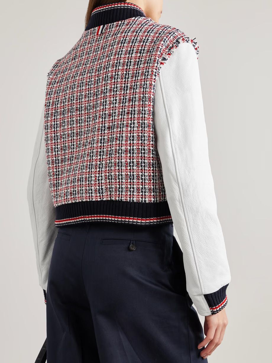 Thom Browne o1s22i1n0924 Tweed Bomber Jacket With Leather Sleeves Size S / US 4 / IT 40 - 4 Thumbnail