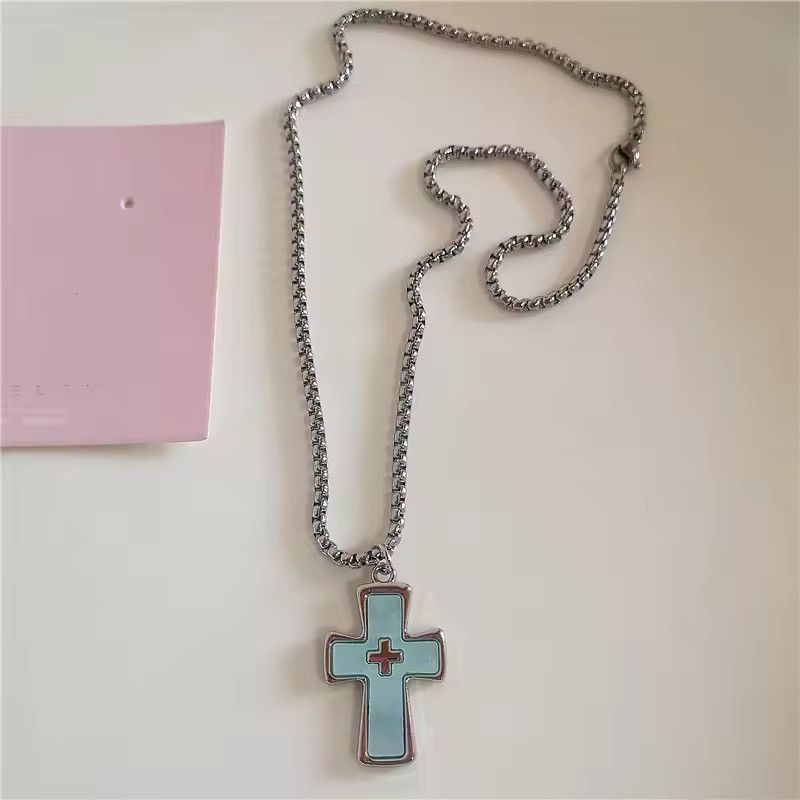 Jewelry Silver Necklace with Blue Cross Size ONE SIZE - 2 Thumbnail