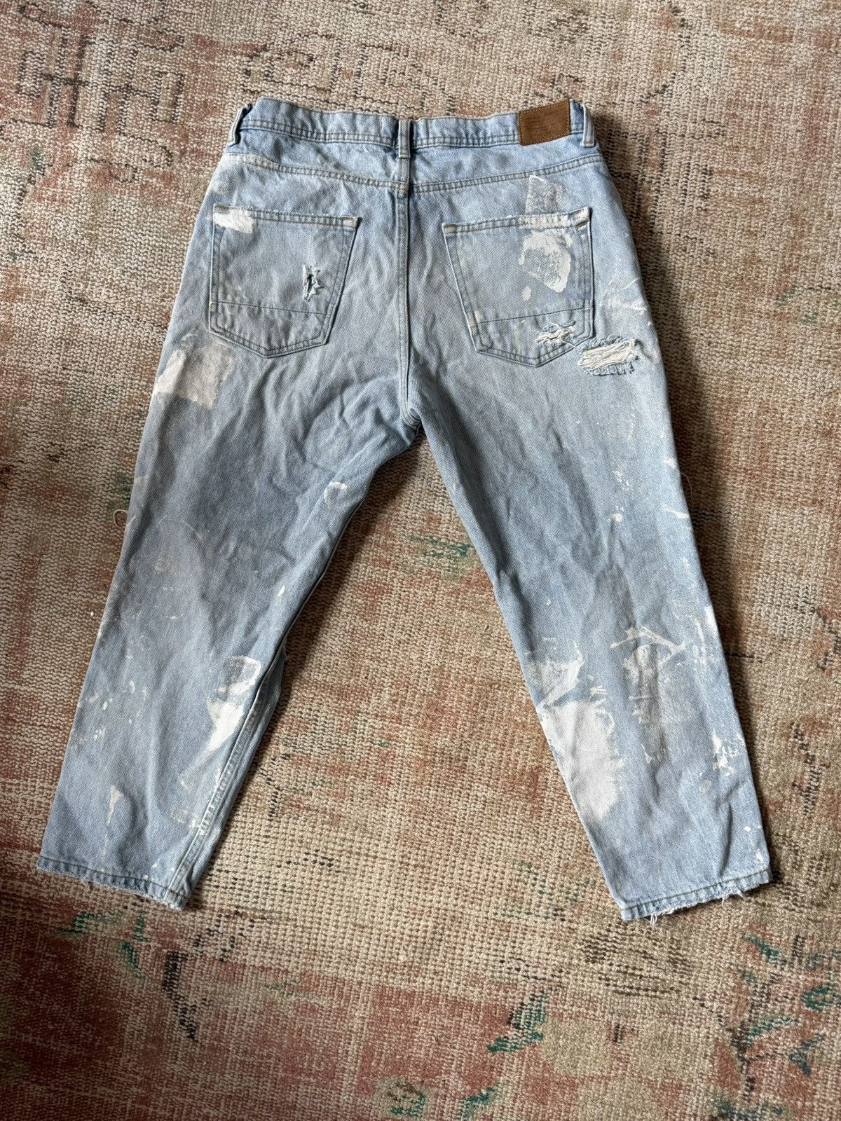 Zara Paint Splattered Cropped Zara Blue Denim jeans Size US 31 - 2 Thumbnail