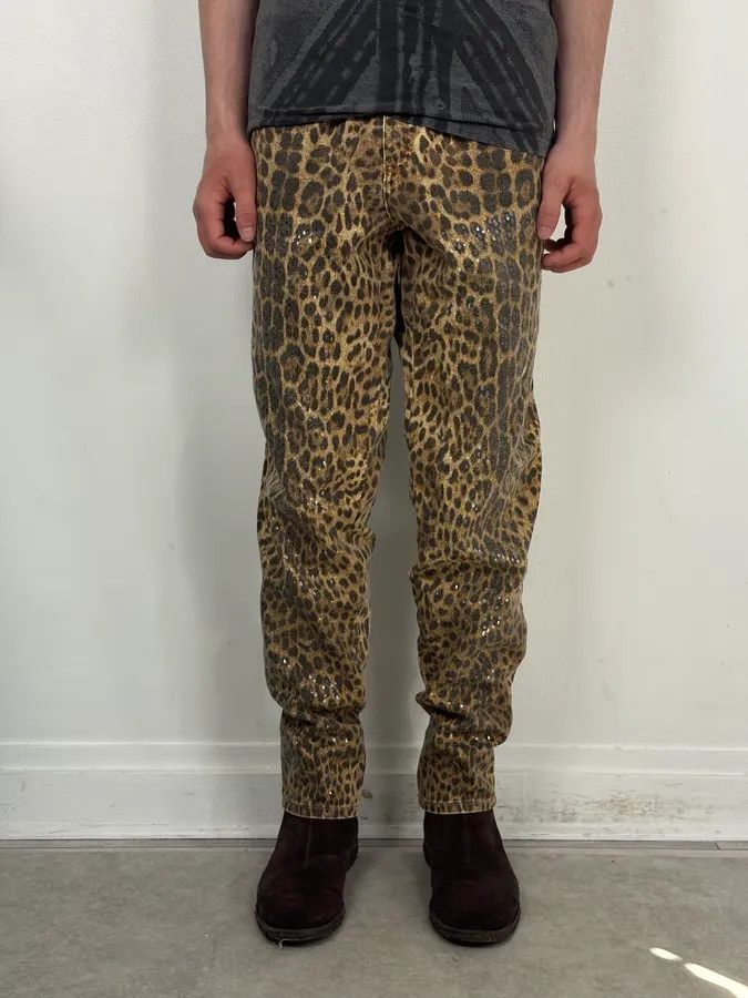 Roberto Cavalli 1990s Roberto Cavalli Brown Leopard Print Glitter Pants Size US 31 - 2 Thumbnail