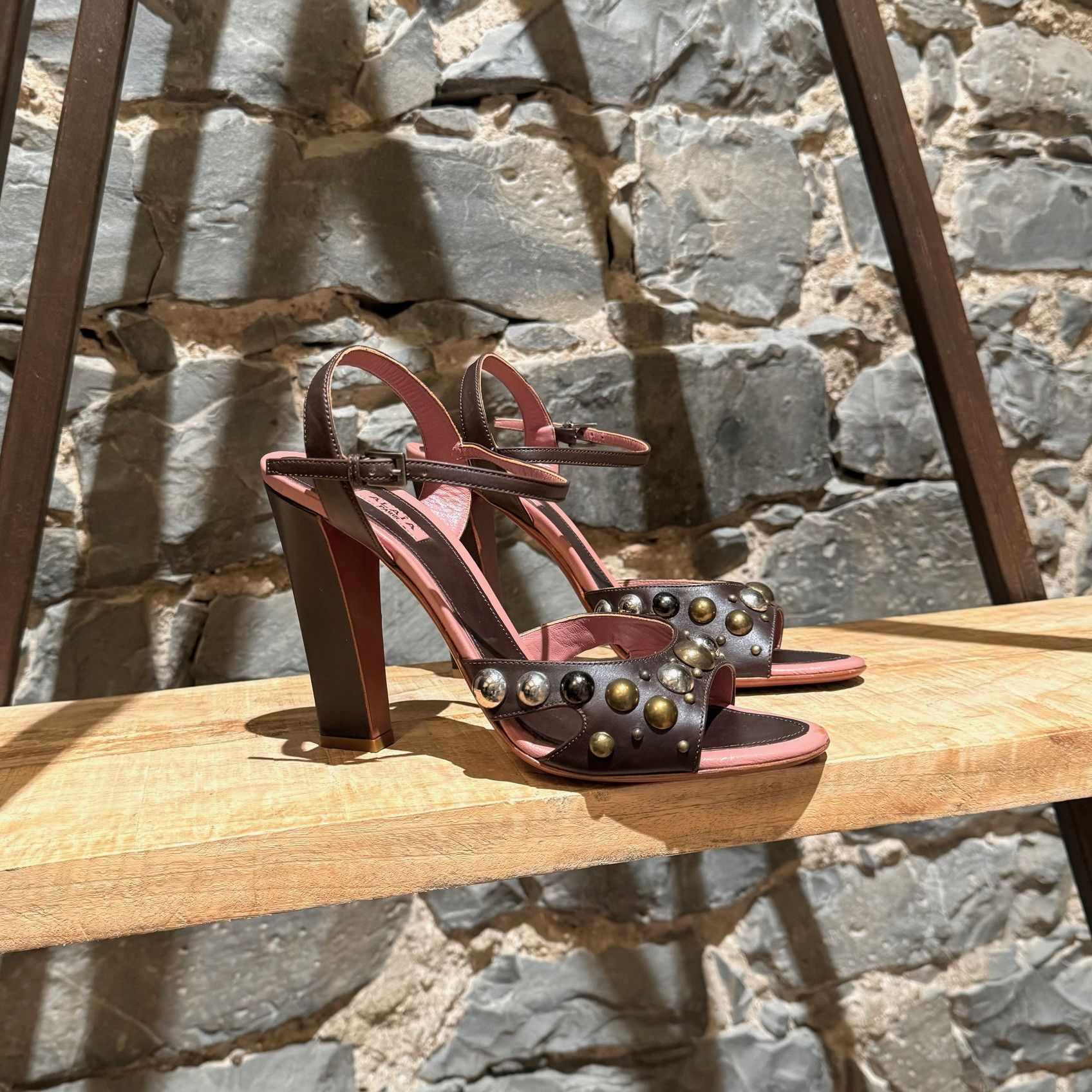Alaia Alaïa Brown Studded Embellished Heeled Sandals Size US 9 / IT 39 - 1 Thumbnail