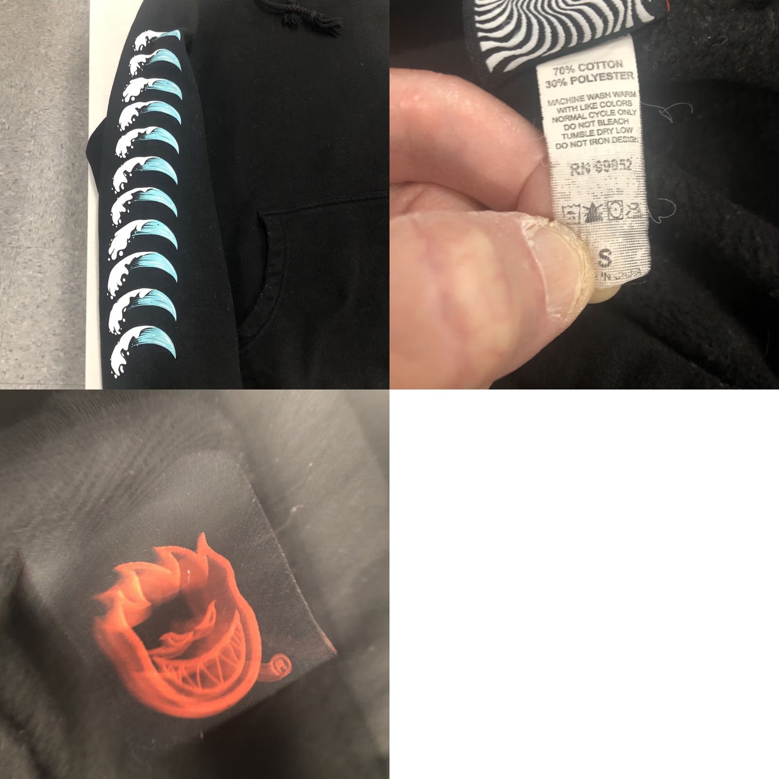 Spitfire VINTAGE Spitfire Hoodie Mens Small Black Graphic Print Hooded Pockets 90s Grunge Skateboarding Size US S / EU 44-46 / 1 - 9 Thumbnail