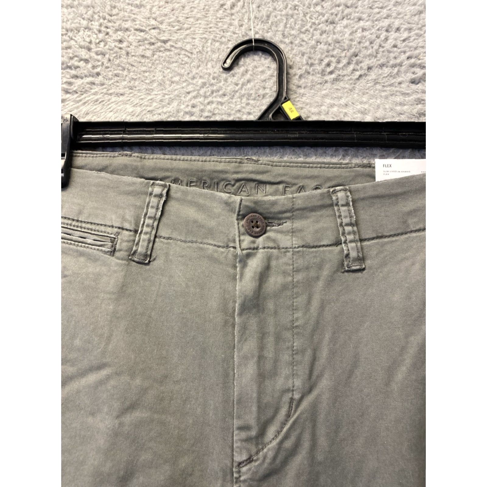 Vintage American Eagle Chino Pants Mens 29x32 Faded Olive Green Flat Front Stretch Regular Khakis Casual Preppy Logo Buttons Zip 62 Size US 29 - 3 Thumbnail