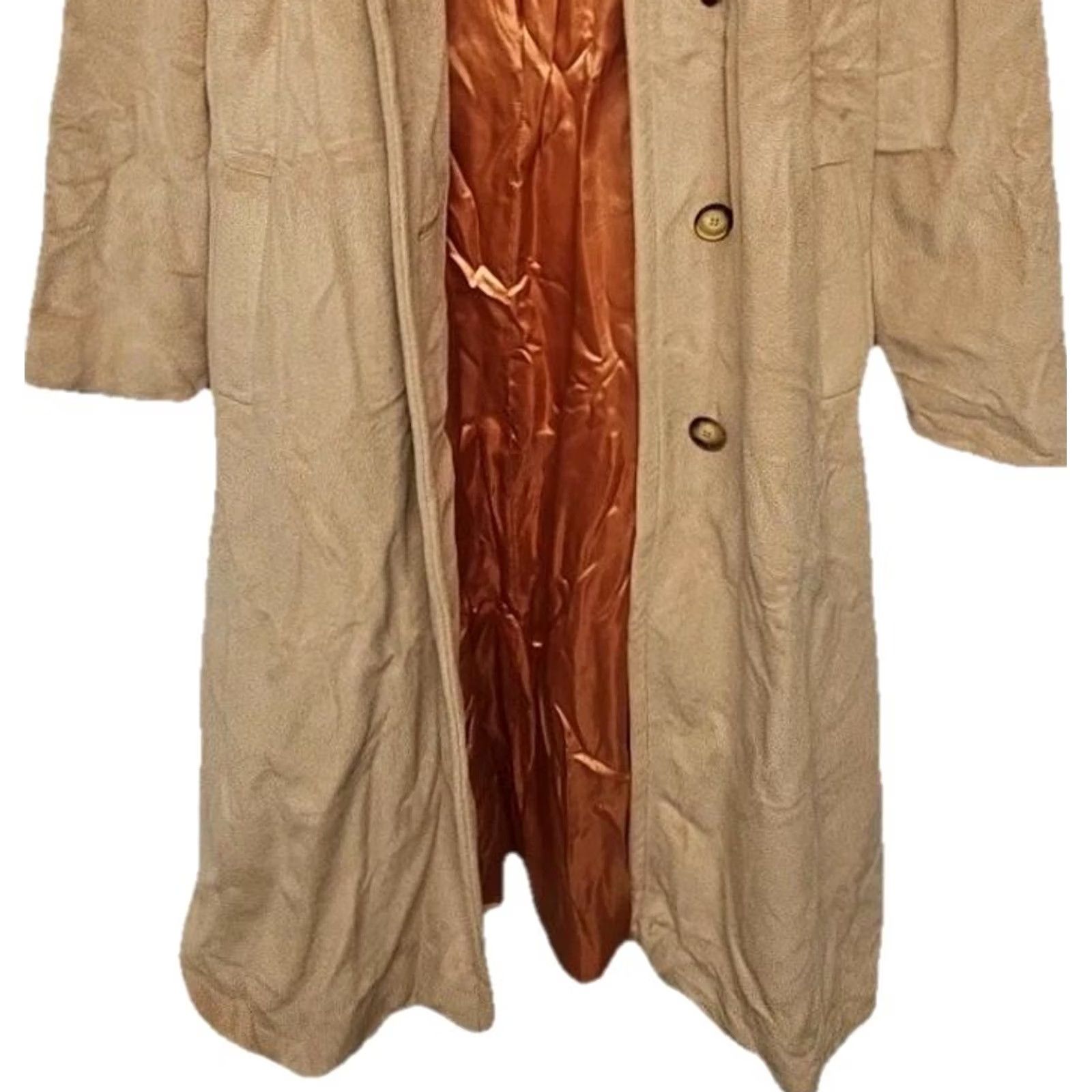 Vintage VINTAGE Betty Rose Coat Women Longline Faux Suede Trench Belted Beige Tan Lining Copper Satin 90s Y2K Womens Size M / US 6-8 / IT 42-44 - 4 Thumbnail