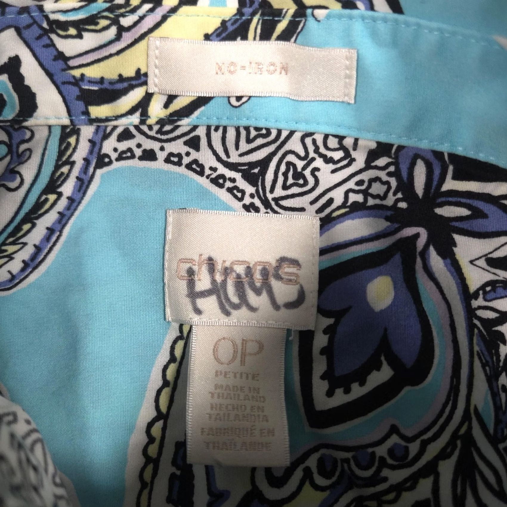 Vintage Chico's Shirt Womens Petite 0P Blue Paisley No Iron Button Front 3/4 Sleeve Top Size XS / US 0-2 / IT 36-38 - 5 Thumbnail