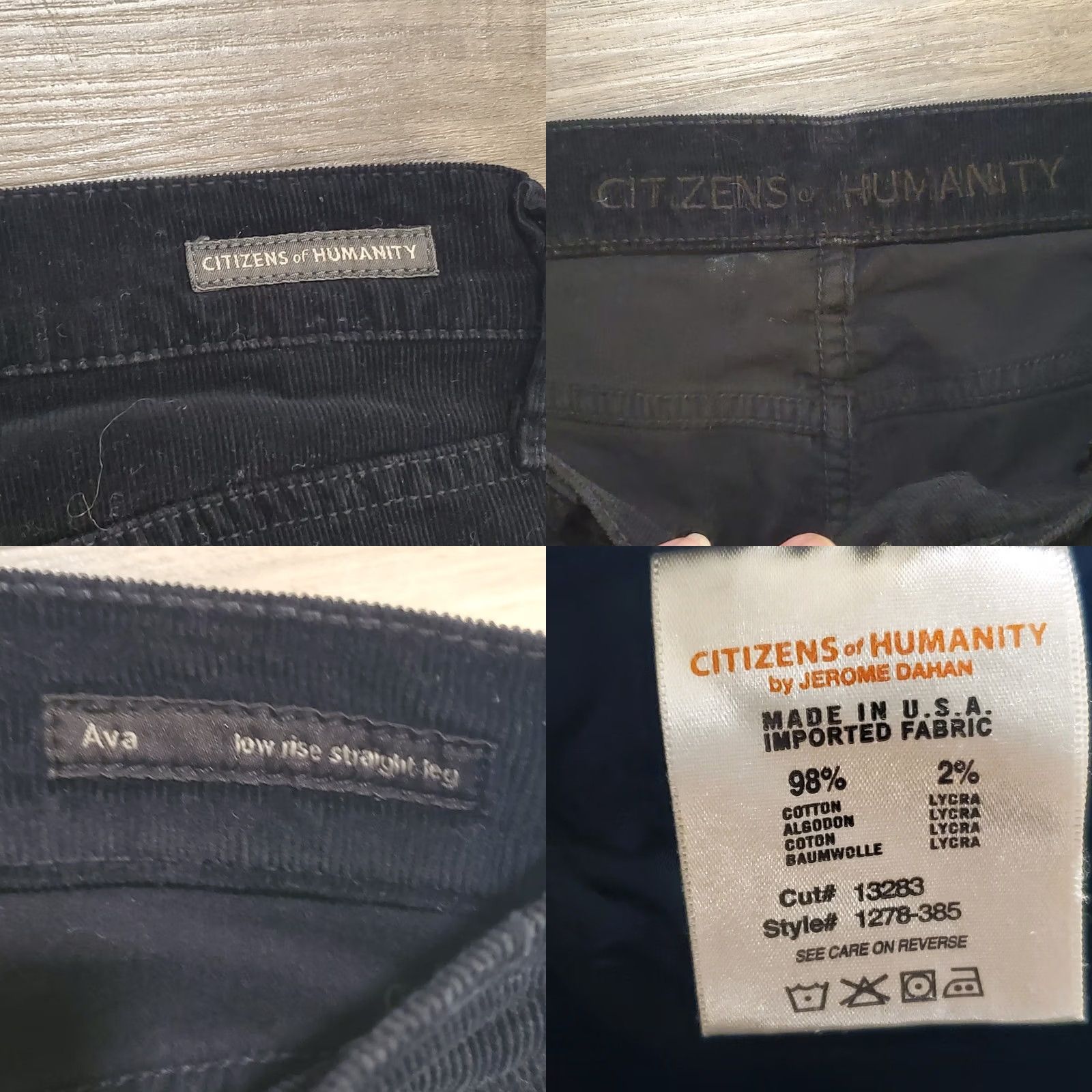 Citizens Of Humanity Citizens of Humanity Ava Womens Sz 32 Black Corduroy Low Rise Straight Jeans 5-Pocket Slim Stretch Regular Inseam 32 N/A Size 24" / US 00 / IT 34 - 8 Thumbnail