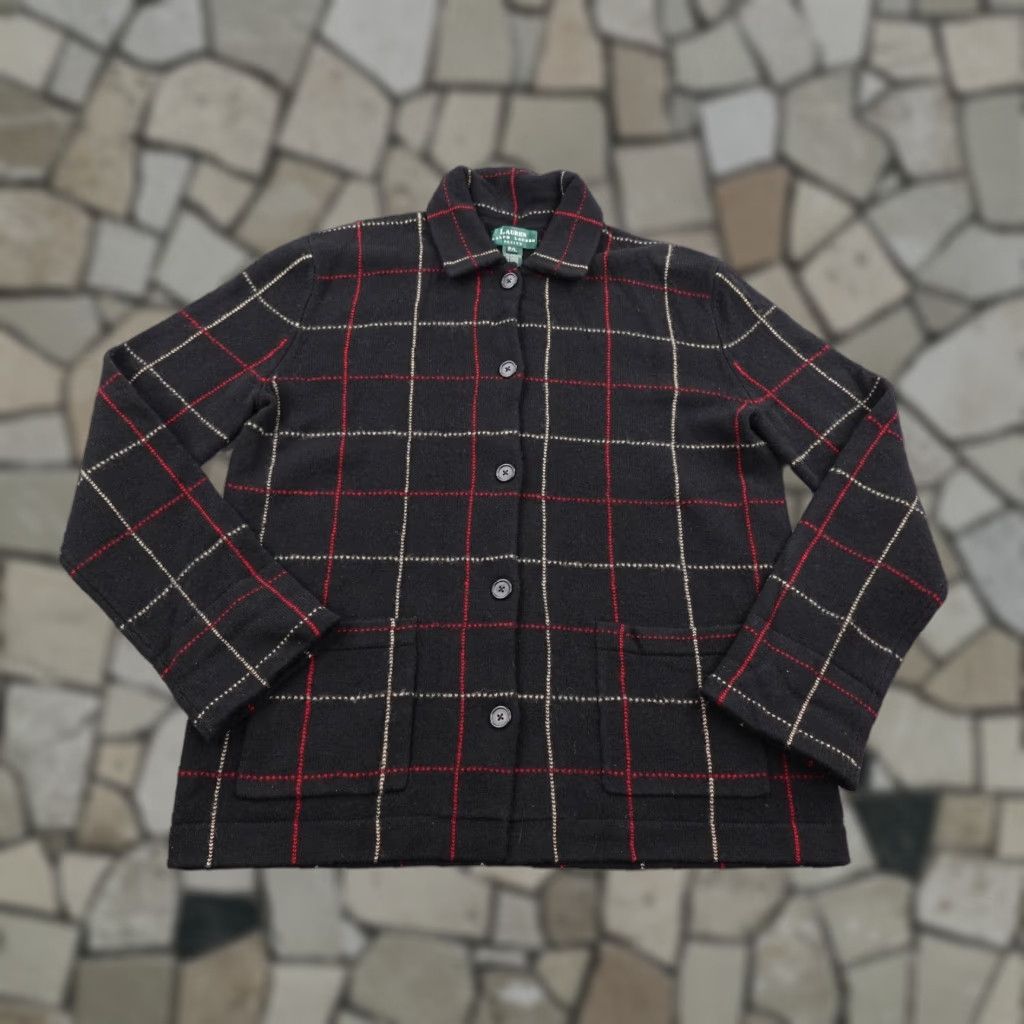 Ralph Lauren VINTAGE Lauren Ralph Lauren Cardigan Sweater Women's Large Black Plaid Lambswool 90s Knit Pocketed Buttoned Size L / US 10 / IT 46 - 1 Thumbnail