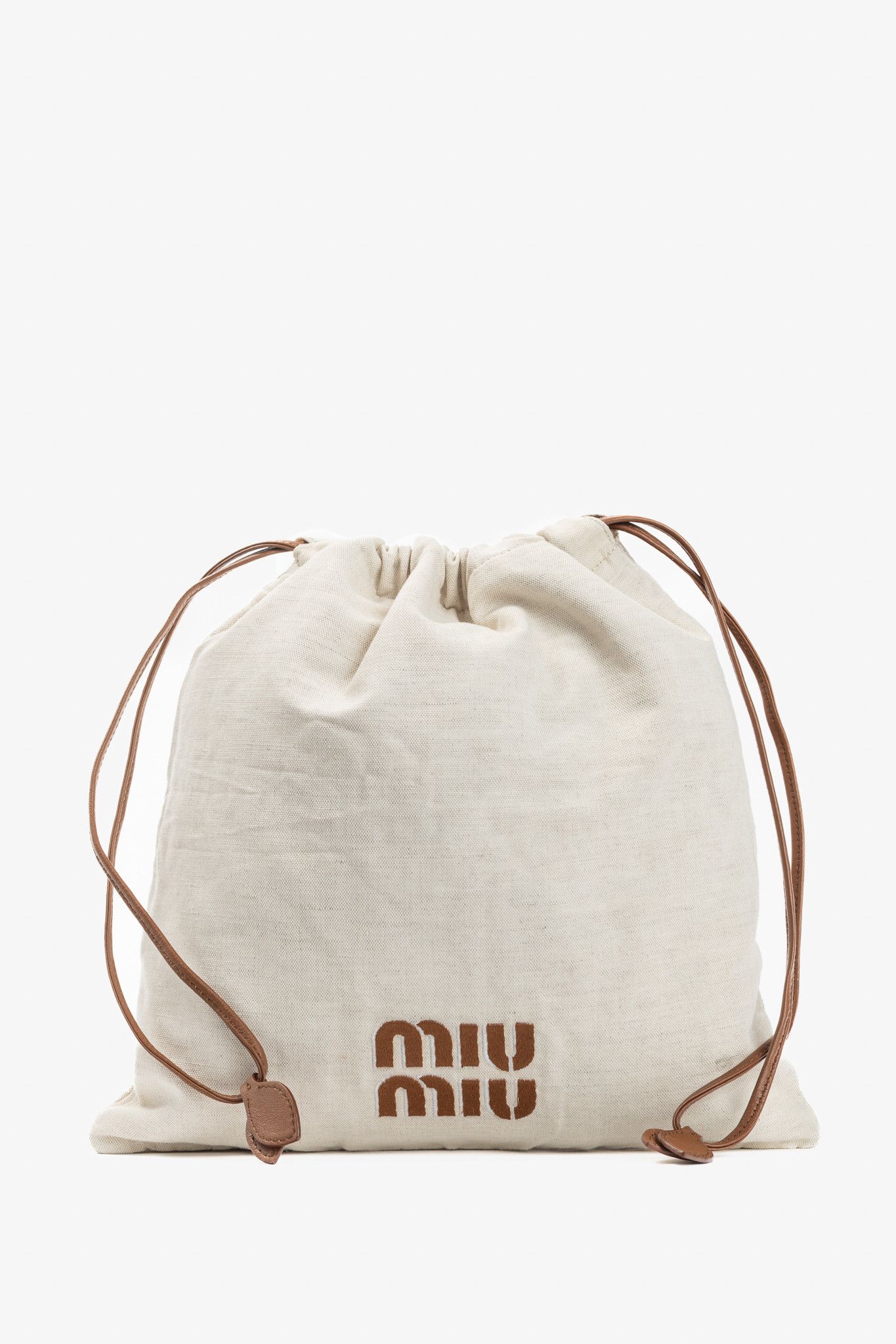 Miu Miu Miu Miu SS/24 Beige Canvas Logo-Embroidered Drawstring Pouch Size ONE SIZE - 1 Thumbnail