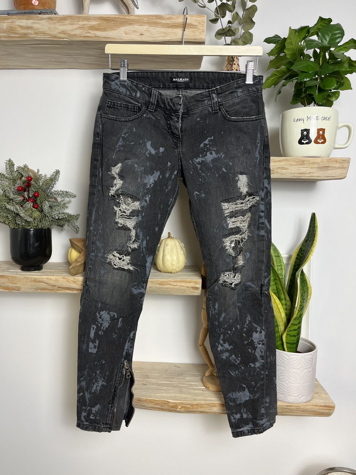 Balmain Balmain SS09 chain mail painter jeans by Christophe Decarnin Size 28" / US 6 / IT 42 - 1 Thumbnail