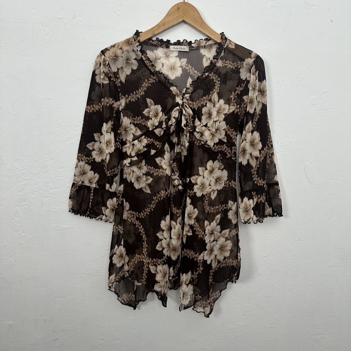 Vintage Vintage brown floral mesh cardigan Size ONE SIZE - 5 Thumbnail