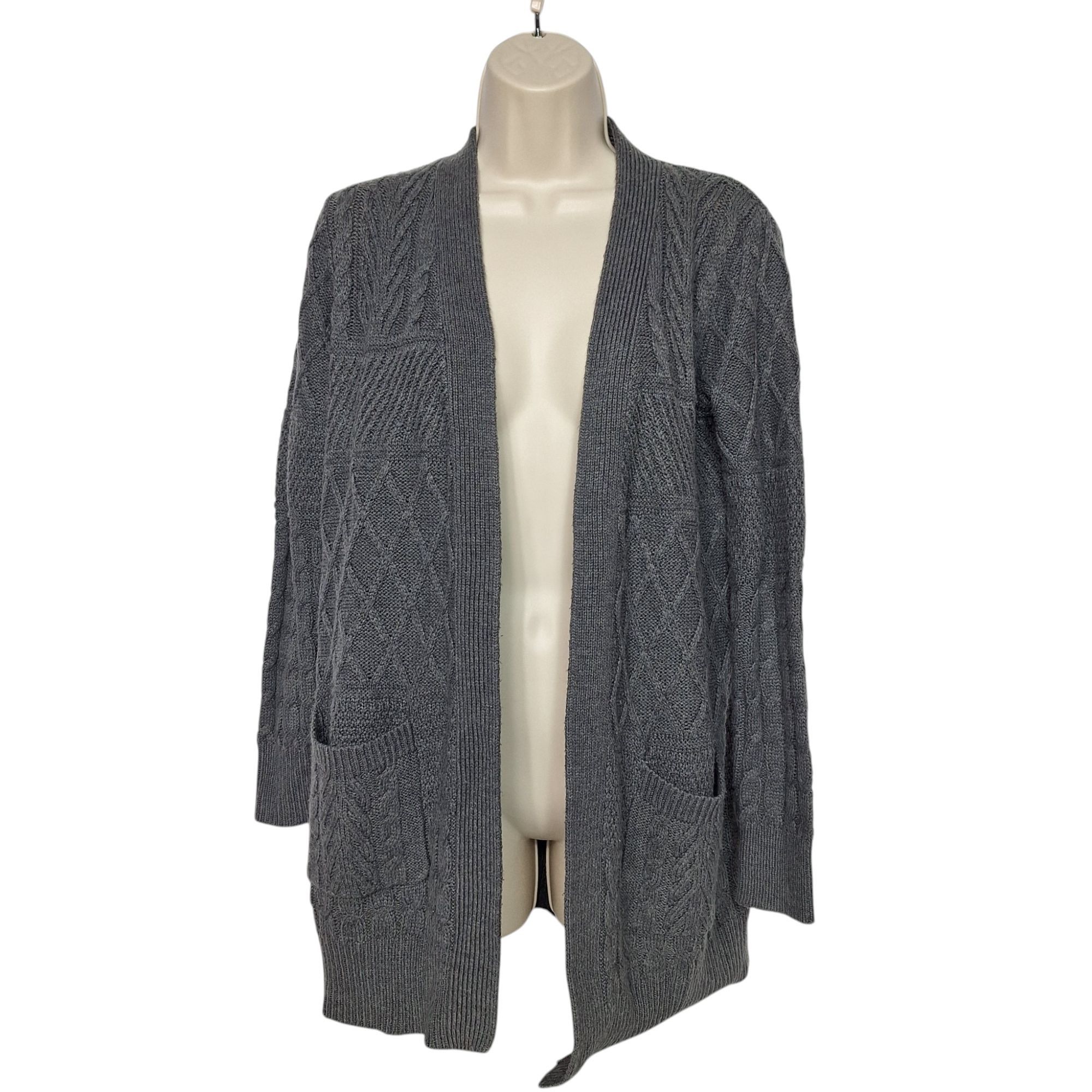 Faded Glory Faded Glory Charcoal Grey Cable Knit Open Front Cardigan S ( Size S / US 4 / IT 40 - 2 Thumbnail