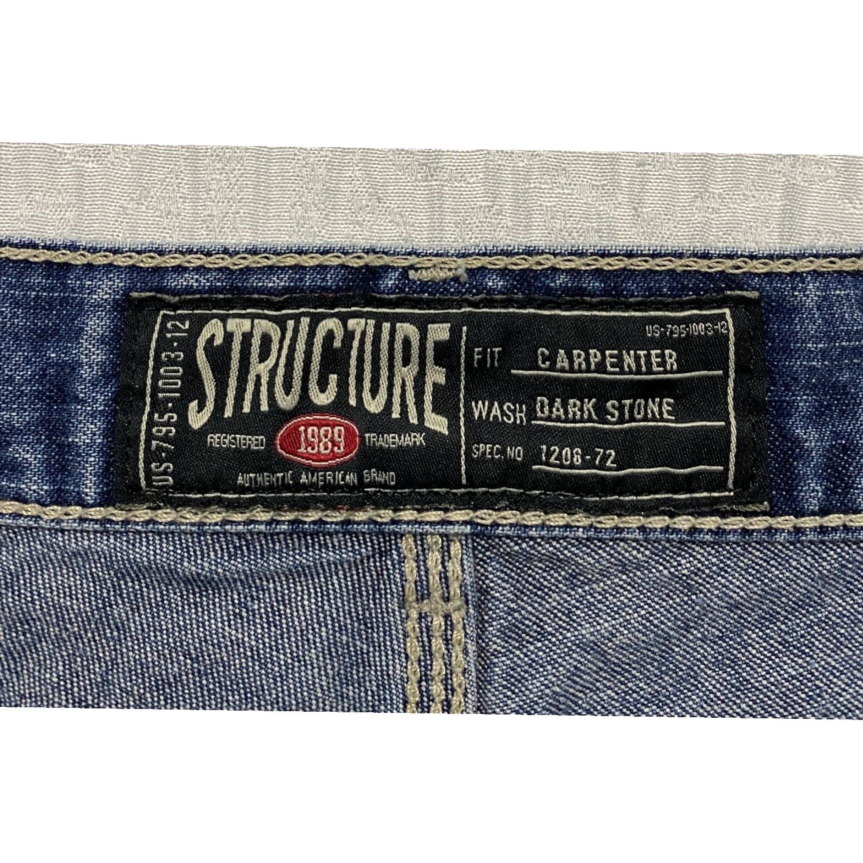 Vintage VINTAGE Structure Men's Carpenter Jeans Blue Denim 33x26 Regular Relaxed Fit 5-Pocket, Distressed, Logo, Button Zip Cotton Inseam 26 in Size US 33 - 5 Thumbnail