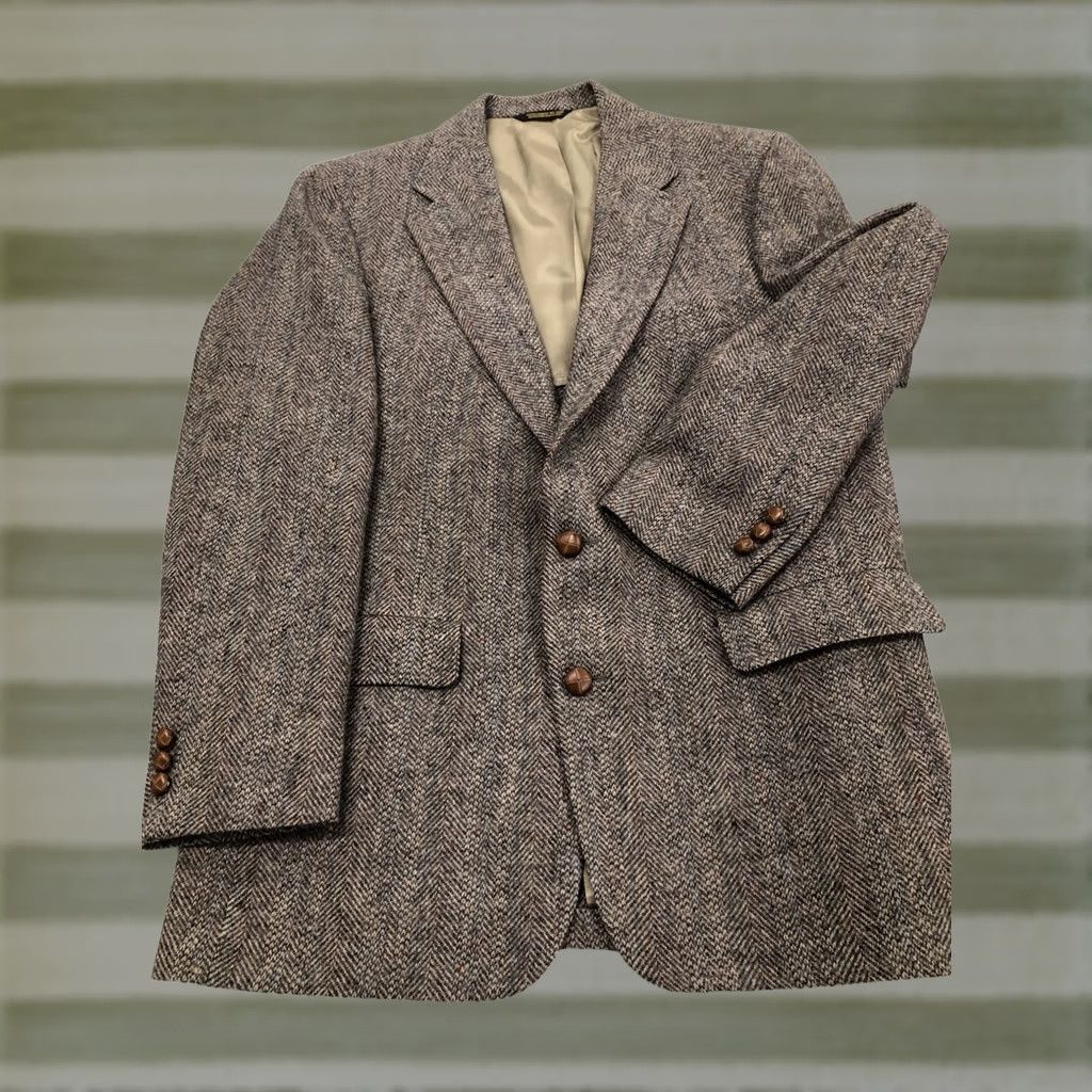Vintage VINTAGE PalmBeach Sport Coat Jacket Brown & Gray Herringbone Wool Tweed 44 Chest 30 L Long Notch Lapel Two-Button Single-Breasted Mens Regular Classic Size US S / EU 44-46 / 1 - 1 Thumbnail