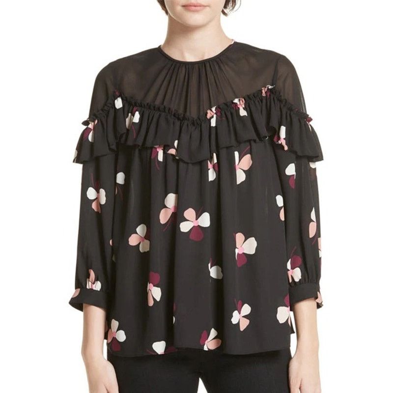 Kate Spade Kate Spade New York Floral Ruffle Sheer Blouse XS Size XS / US 0-2 / IT 36-38 - 1 Thumbnail