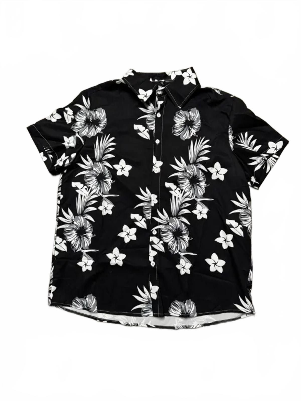 Designer Stylish Black Floral Print Short Sleeve Shirt Size US L / EU 52-54 / 3 - 1 Thumbnail