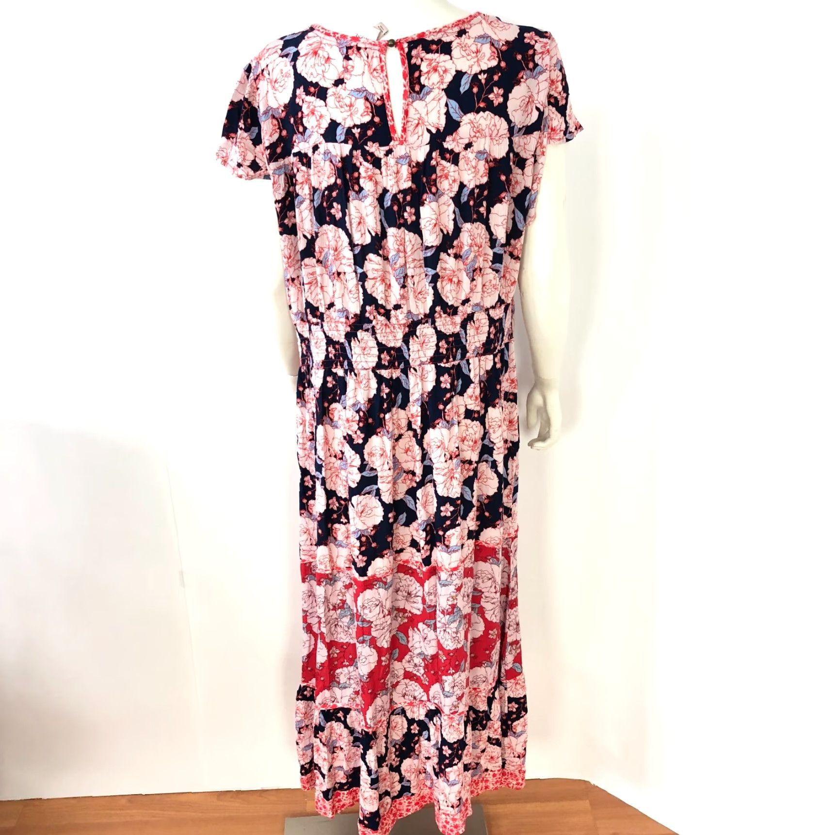 Vintage Knox Rose XL Maxi Dress Floral All Over Print Blue MINT - 100% Rayon, Bohemian, Short Sleeve, Round Neck, Pullover, Regular Size, Womens Fit Size XL / US 12-14 / IT 48-50 - 4 Thumbnail