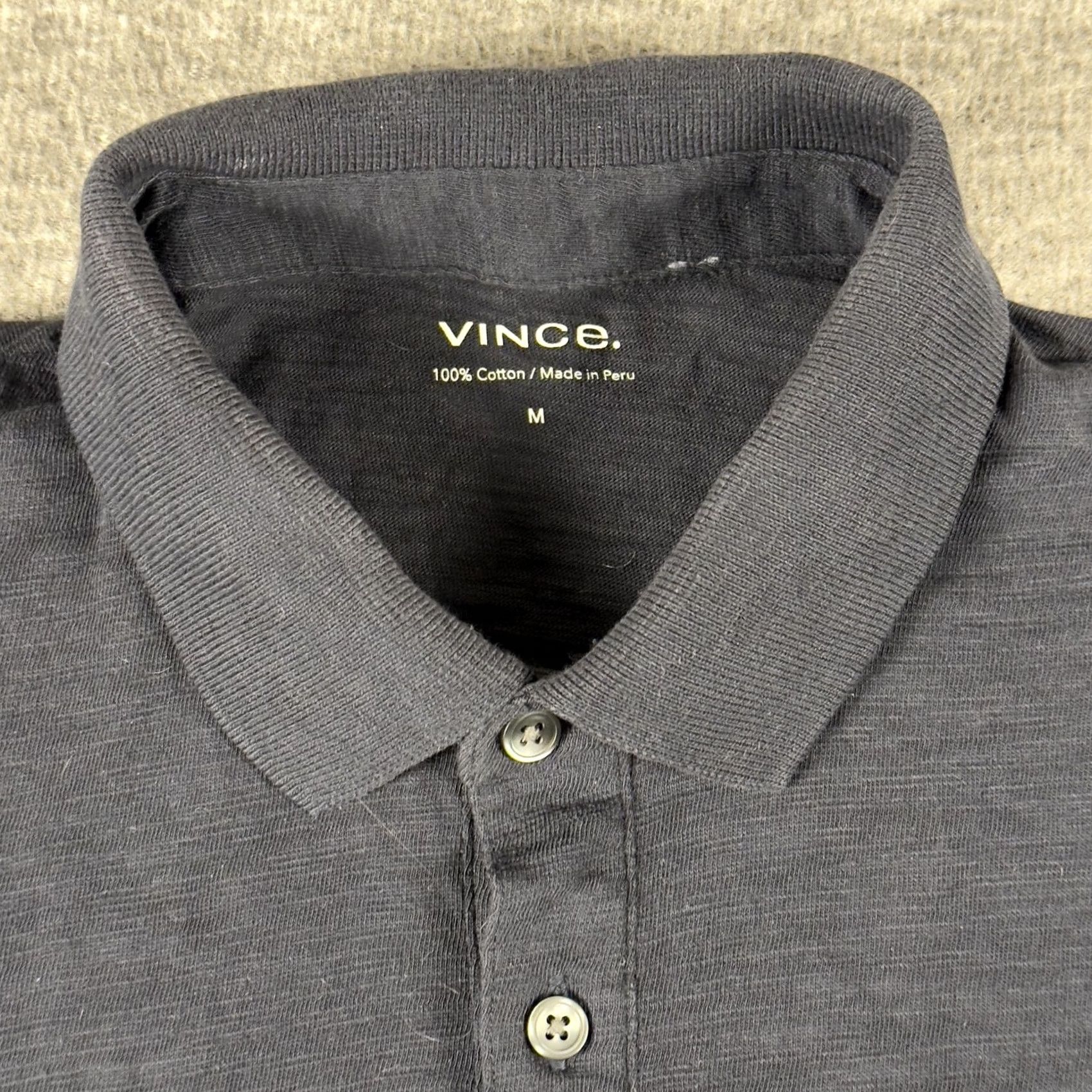Vince Vince Polo Shirt Mens Medium Black Short Sleeve Slub Cotton Made in Peru Classic Size US M / EU 48-50 / 2 - 2 Thumbnail