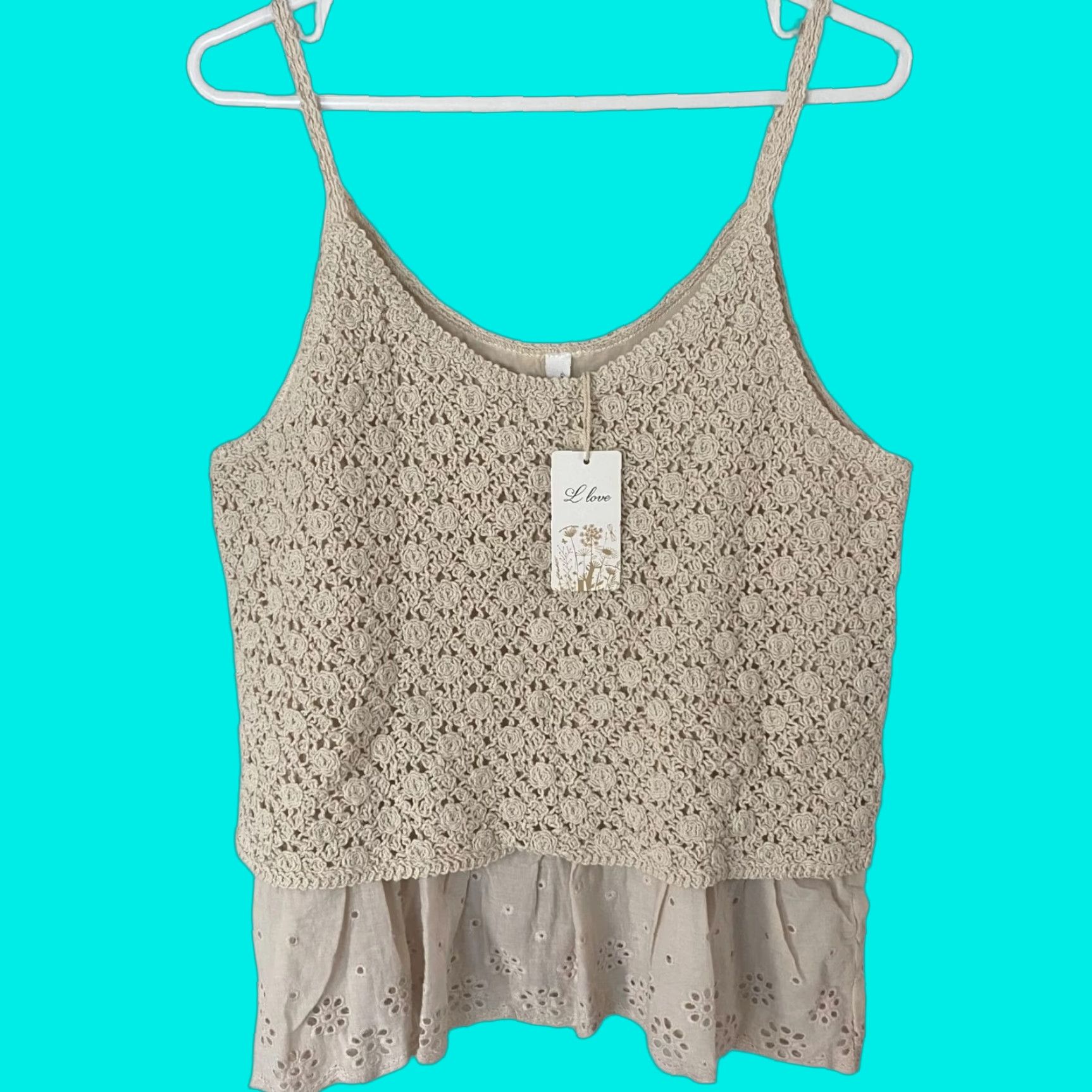 Vintage VINTAGE L Love Boho Crochet Tank Top Womens Medium Beige Cotton Floral Knit New Size M / US 6-8 / IT 42-44 - 1 Thumbnail