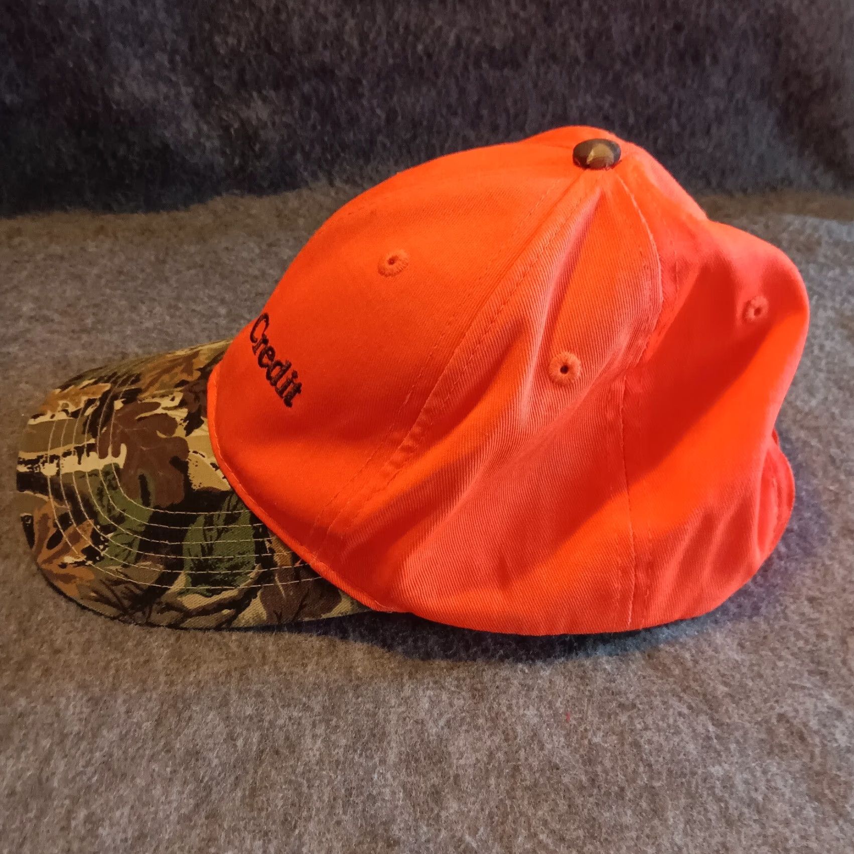 Vintage VINTAGE Farm Credit Union Hat Cap Strap Back Adjustable Adult Orange Camo Hunting Camp Baseball Cap Men Orange Camouflage Classic Dad Hunting 90s Mens Size ONE SIZE - 4 Thumbnail