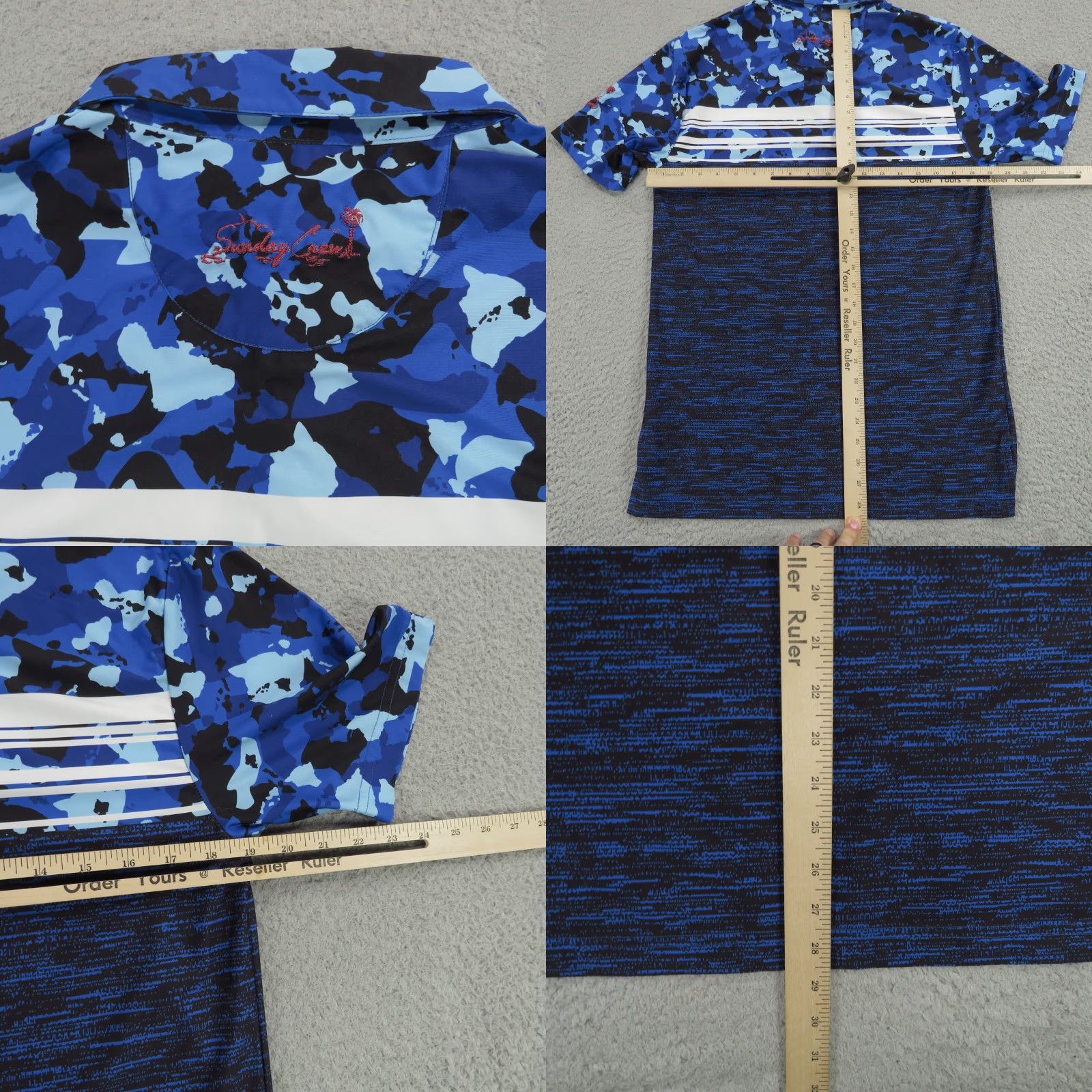Vintage Sunday Crew Polo Shirt Mens XS Blue Camouflage Performance Golf USA Made Camo Polo Size US XS / EU 42 / 0 - 8 Thumbnail