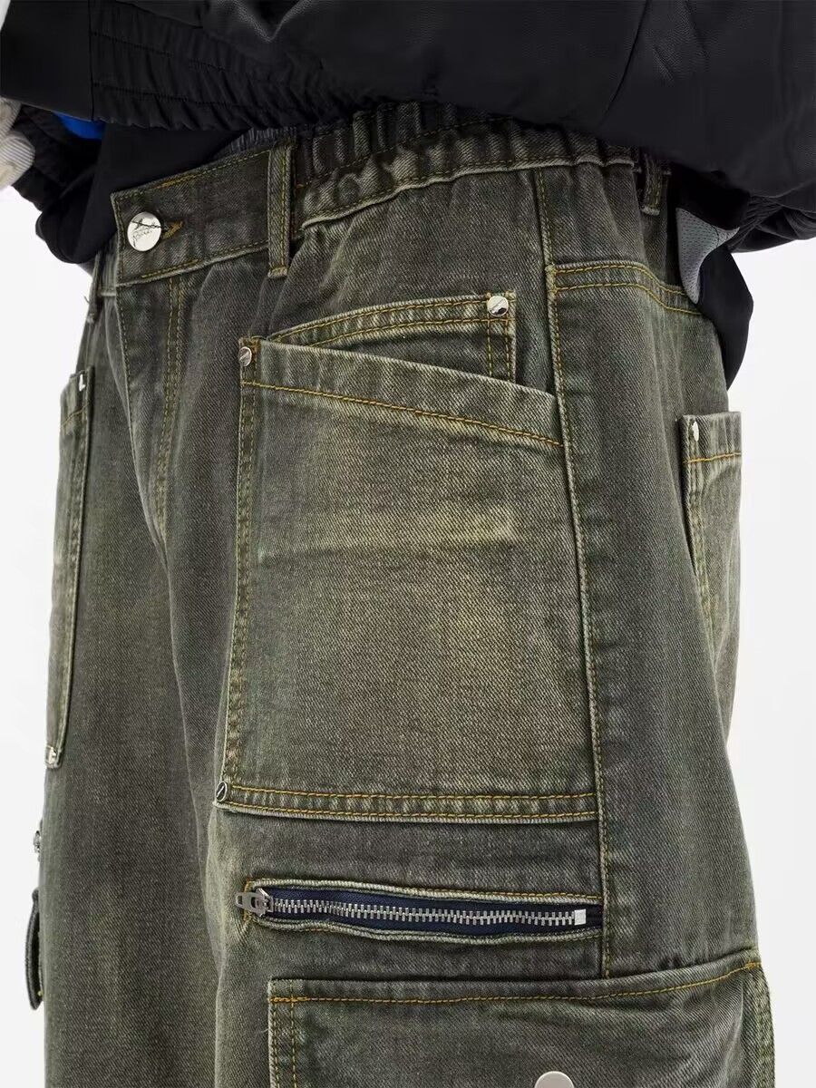 Japanese Brand × Jean Retro washed distressed rare pocket cargo wide leg jeans Size US 34 / EU 50 - 4 Thumbnail