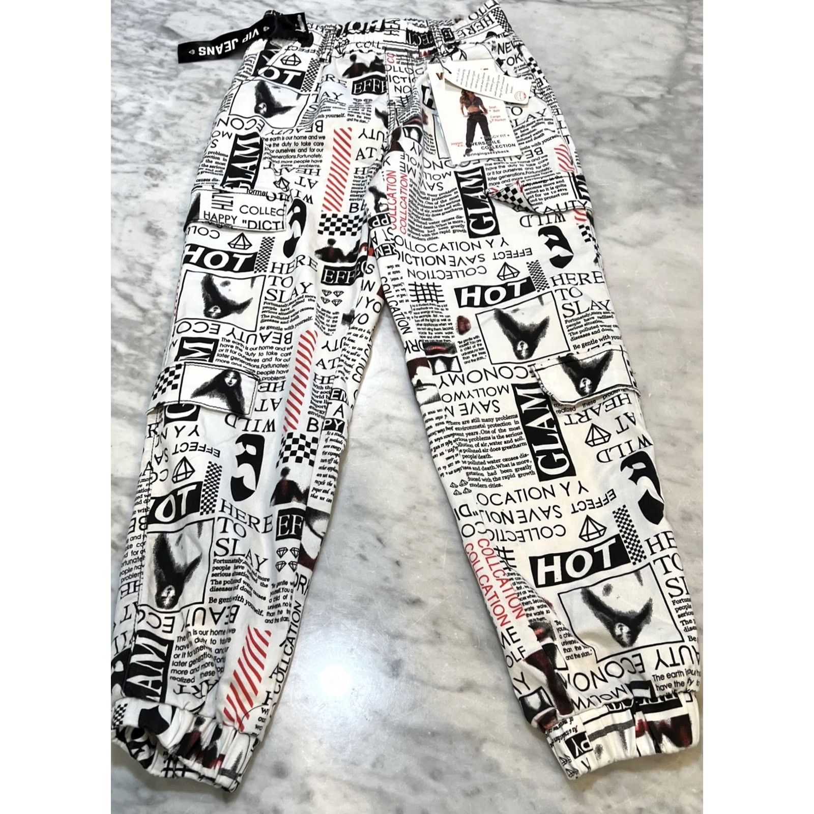 Vintage New title: VIP Jeans Newsprint Womens Size 3/26 Jogger Cargo Baggy Fit NWT Size 26" / US 2 / IT 38 - 3 Thumbnail