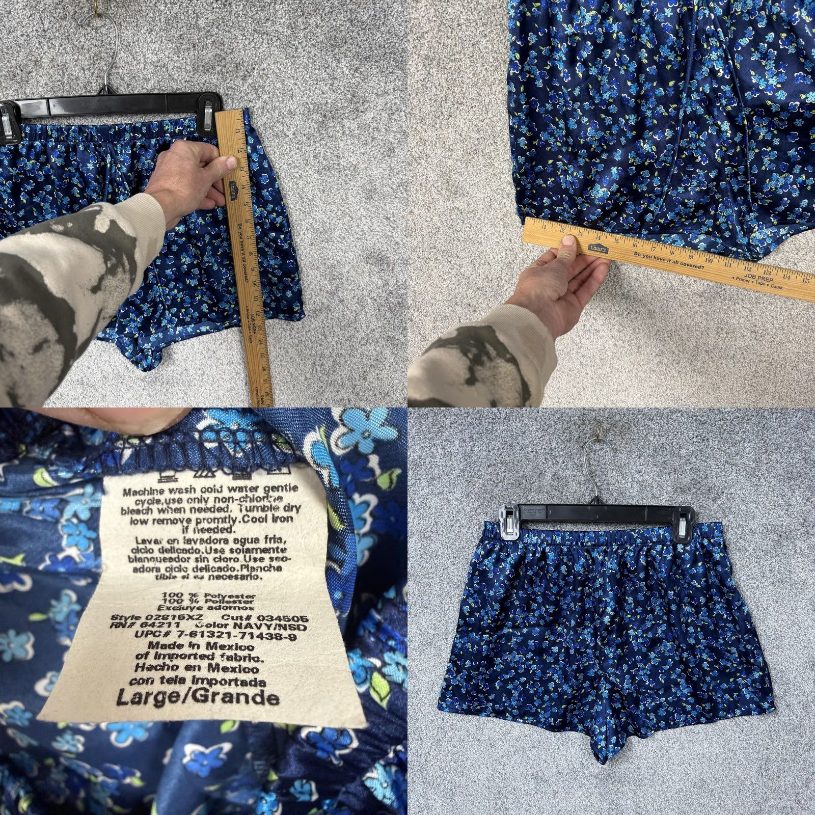 Vintage Satin Pajama Set Navy Floral 90s Grunge Y2K Womens L Slim Collared Short Sleeve Drawstring Shorts Size ONE SIZE - 8 Thumbnail
