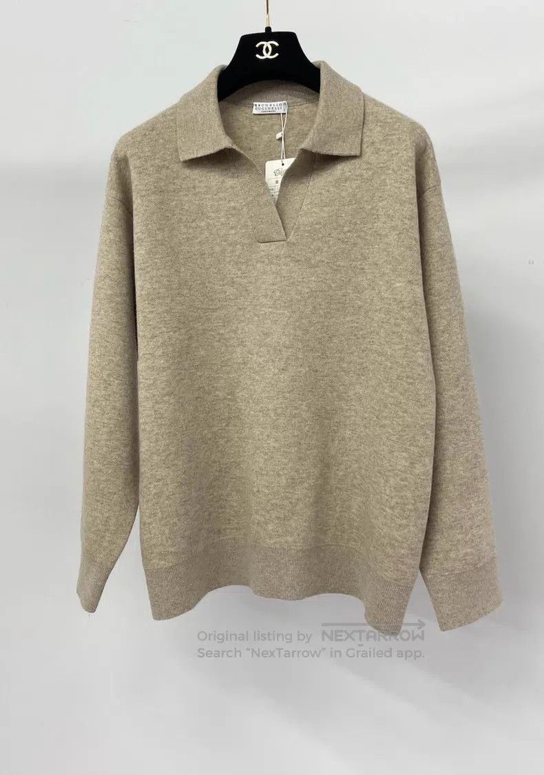 Brunello Cucinelli Brunello Cucinelli Collar Cashmere Knit Long Sleeve Top Size S / US 4 / IT 40 - 1 Thumbnail