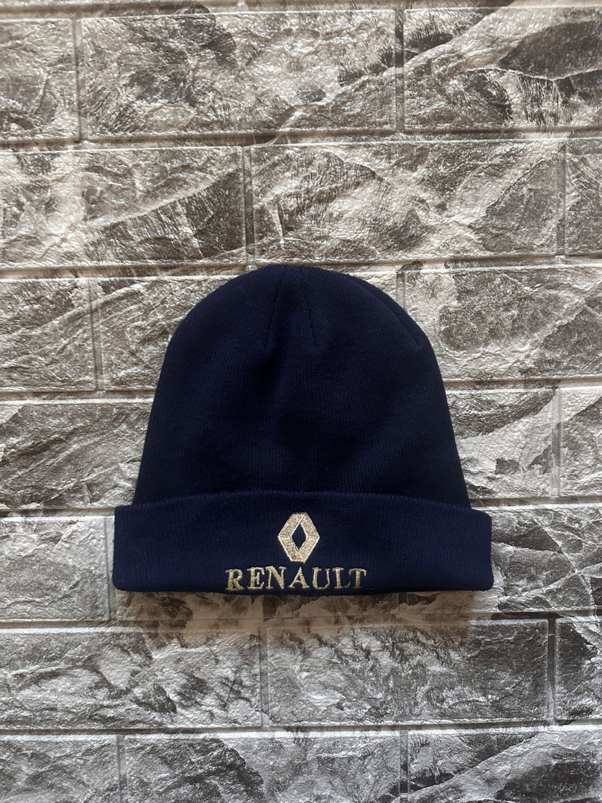 Vintage Vintage Renault Archive Logo Knit Beanie Navy Gold Y2K Size ONE SIZE - 1 Thumbnail