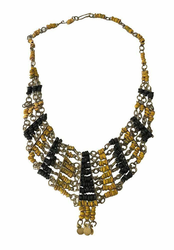 Designer New Mustard And Black Wooden Necklace Size ONE SIZE - 1 Thumbnail