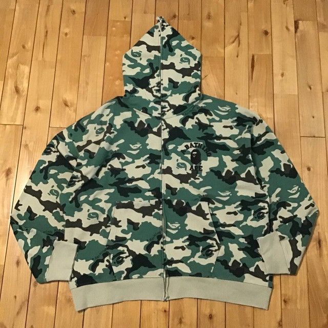 BAPE woodland camo college logo full zip hoodie APE 2XL XXL