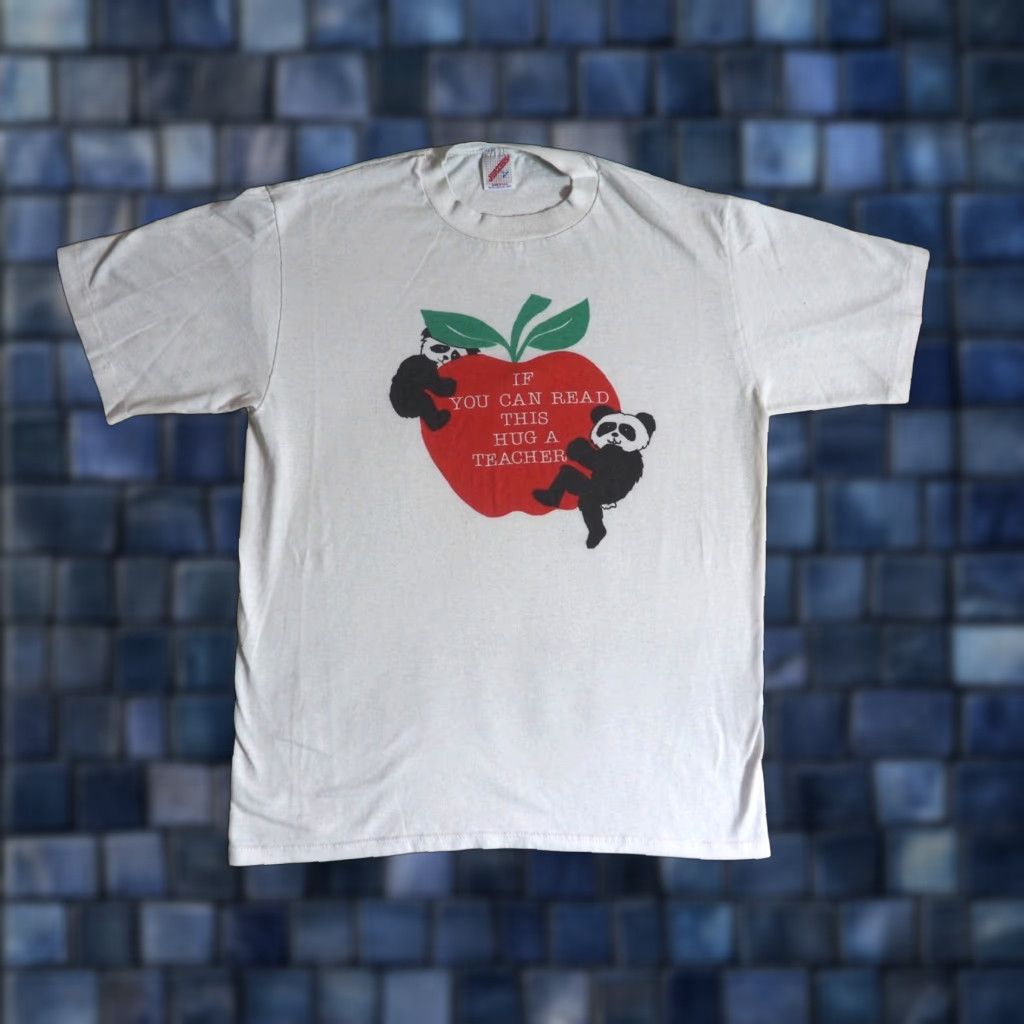 Jerzees VTG Jerzees T-Shirt White Crew Neck Short Sleeve Graphic Print Logo Men L 90s Teacher School Education Apple Bear Vintage: Yes Size US L / EU 52-54 / 3 - 1 Thumbnail