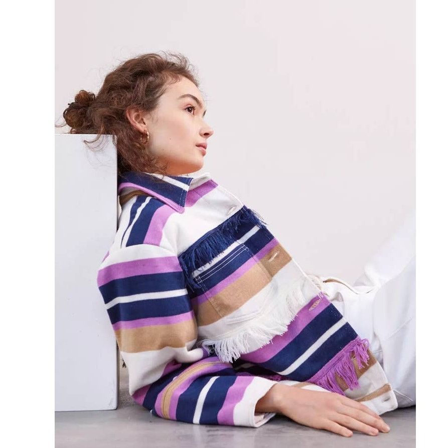 Other Alexandra Bueno Stripe Fringed Buttondown Jacket $398 SMALL Size S / US 4 / IT 40 - 4 Thumbnail