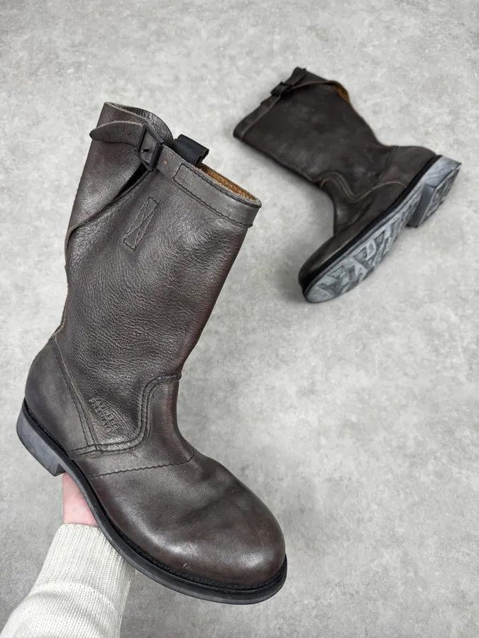 Vintage 2000s Premiata Dark Brown Eroded Leather Boots Size US 12 / EU 45 - 1 Thumbnail